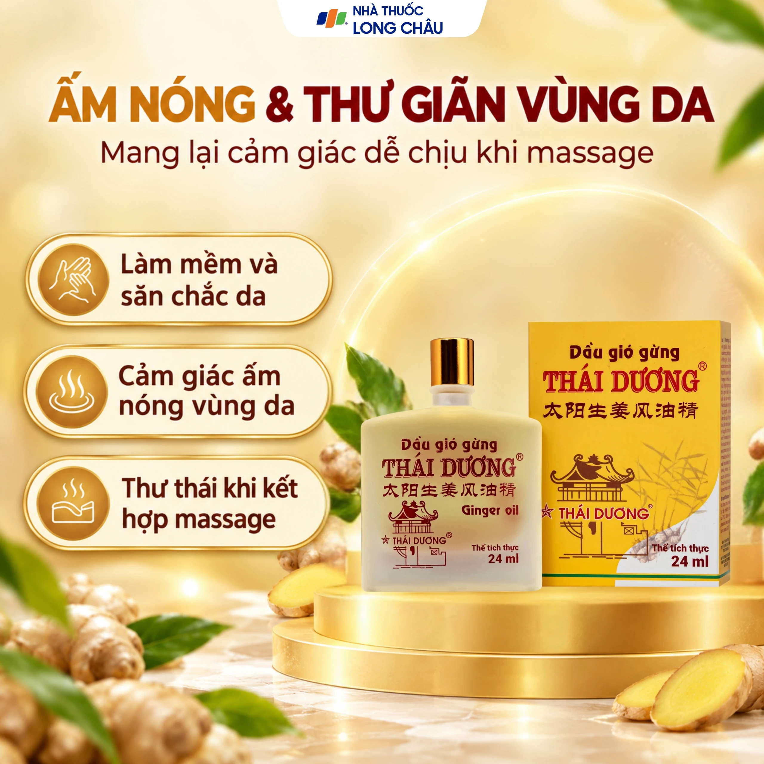Dầu gió gừng Thái Dương giúp giảm đau đầu, đau lưng, đau dây thần kinh vai gáy (Hộp 24ml) 2