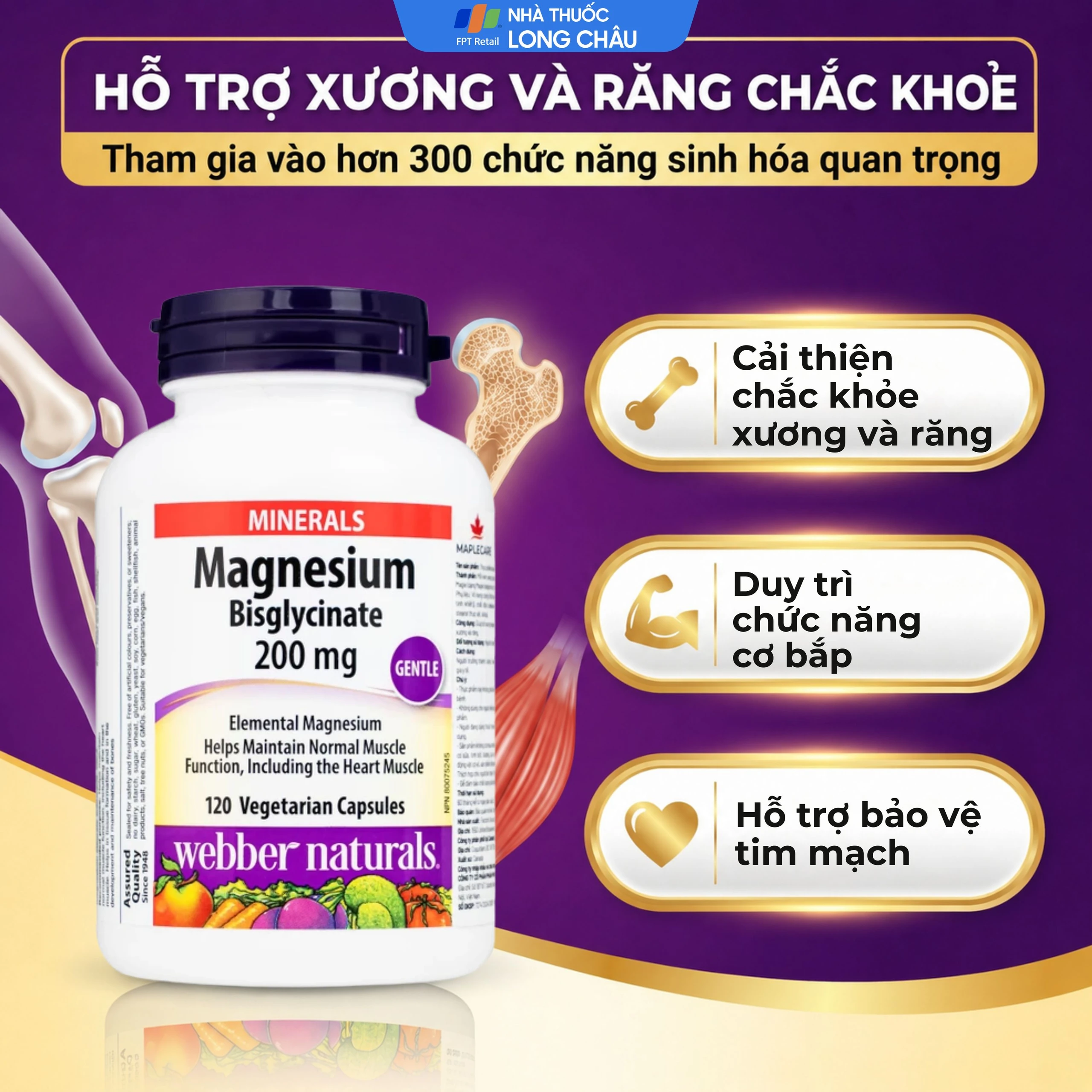 Viên uống hỗ trợ xương răng chắc khỏe Magnesium Bisglycinate Webber Naturals (120 viên) 3