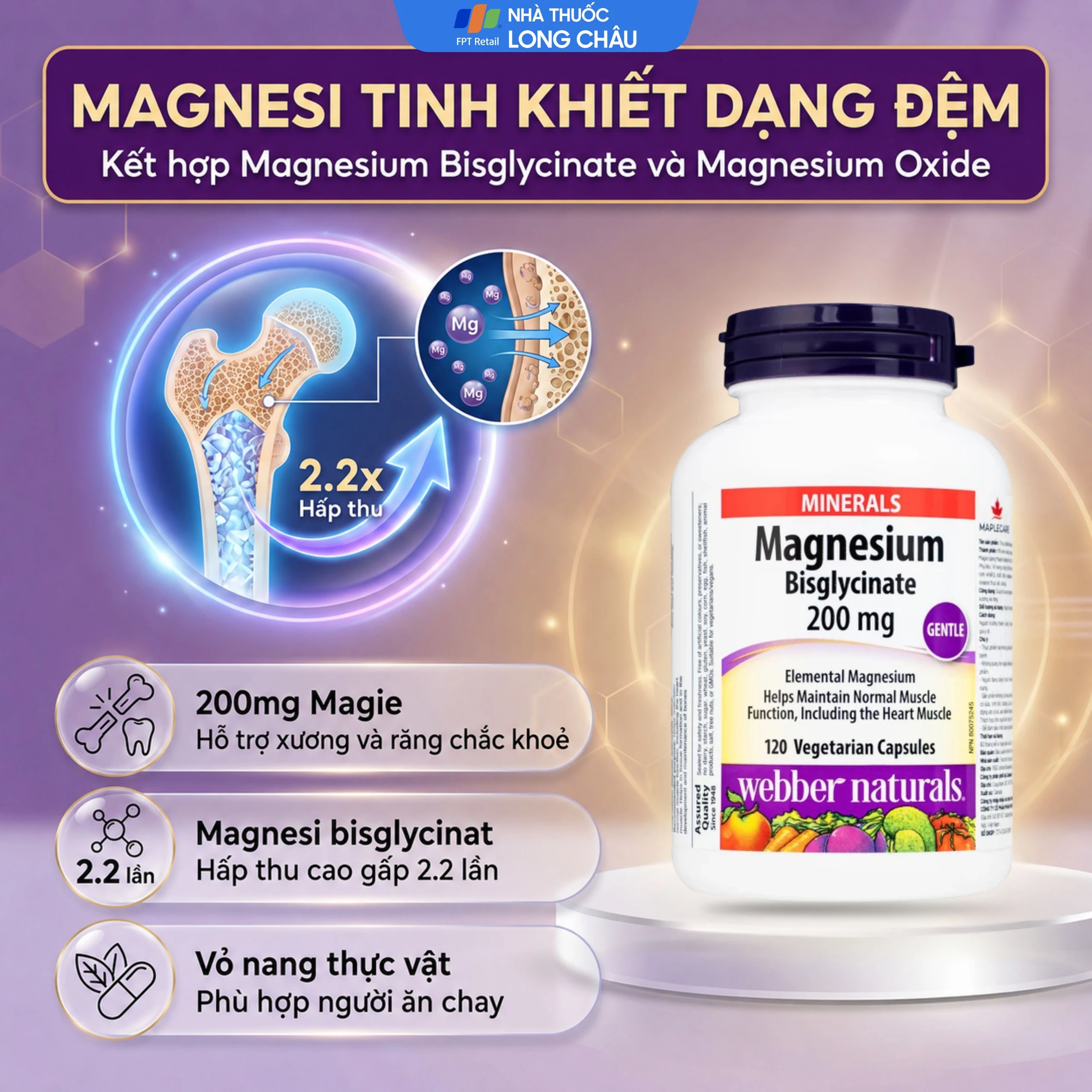 Viên uống hỗ trợ xương răng chắc khỏe Magnesium Bisglycinate Webber Naturals (120 viên) 4