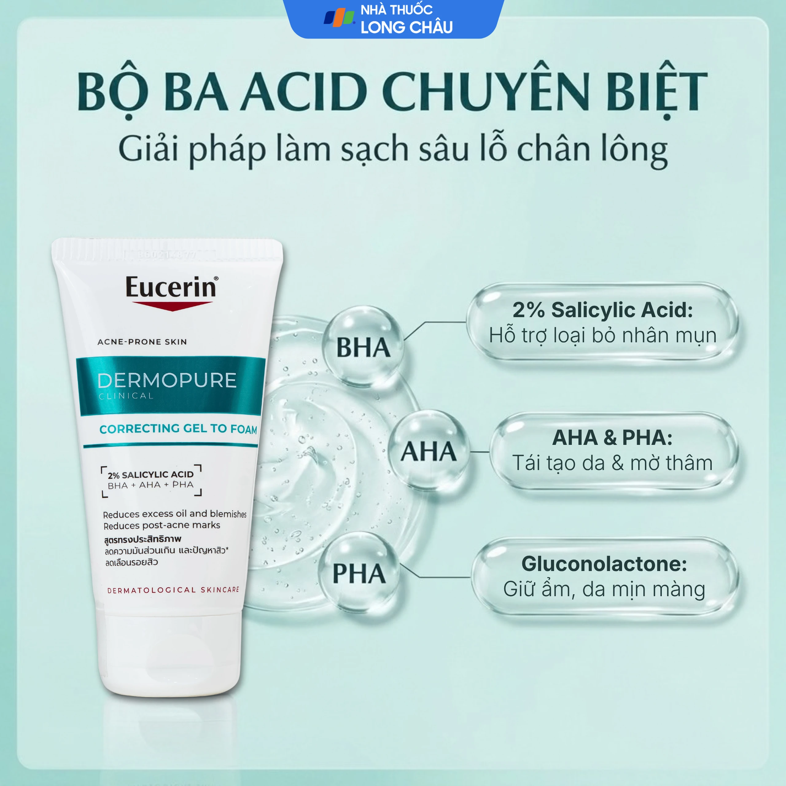 Sữa rửa mặt giảm mụn, kiểm soát nhờn Eucerin Dermopure Clinical Correcting to Foam (Tuýp 75ml) 3