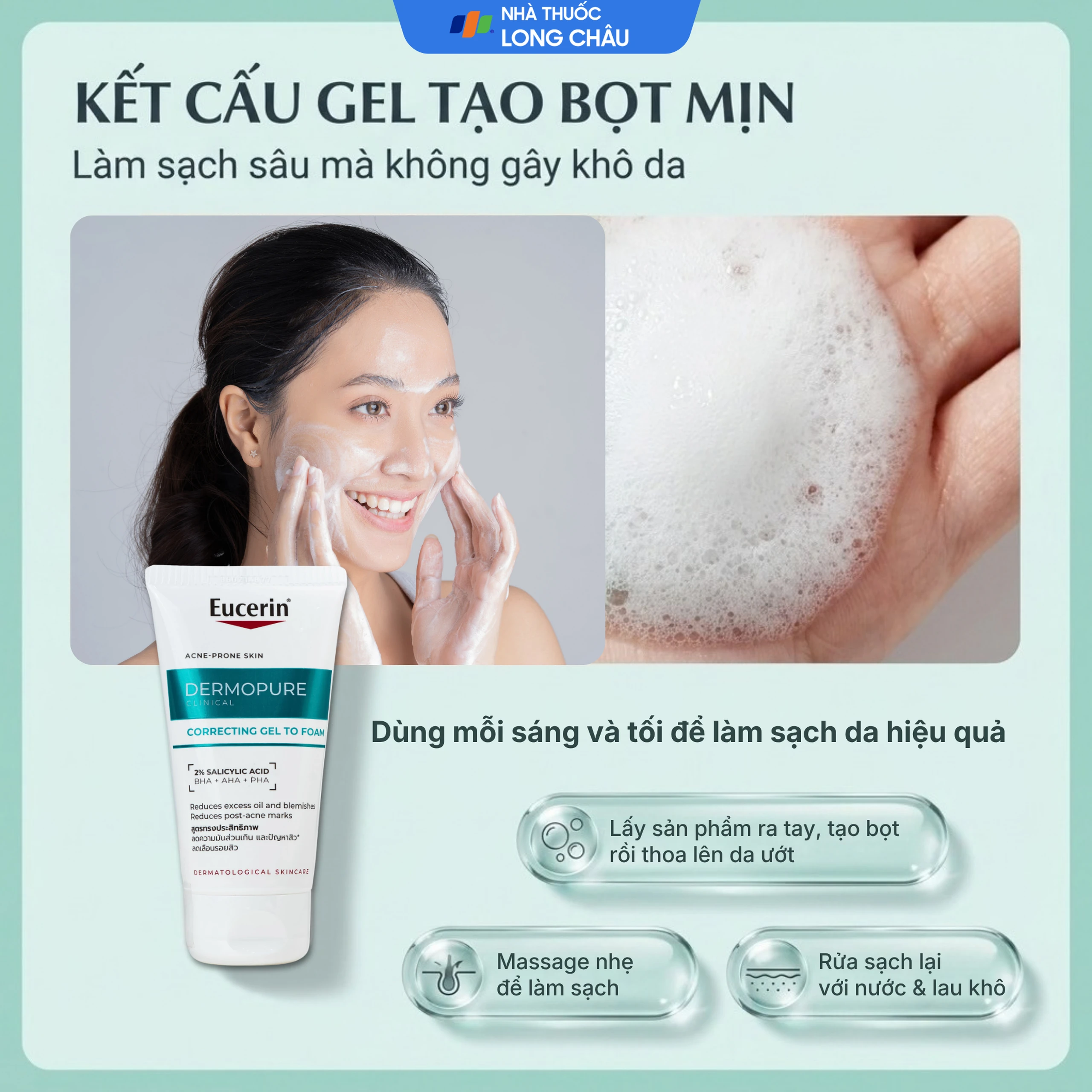 Sữa rửa mặt giảm mụn, kiểm soát nhờn Eucerin Dermopure Clinical Correcting to Foam (Tuýp 75ml) 5