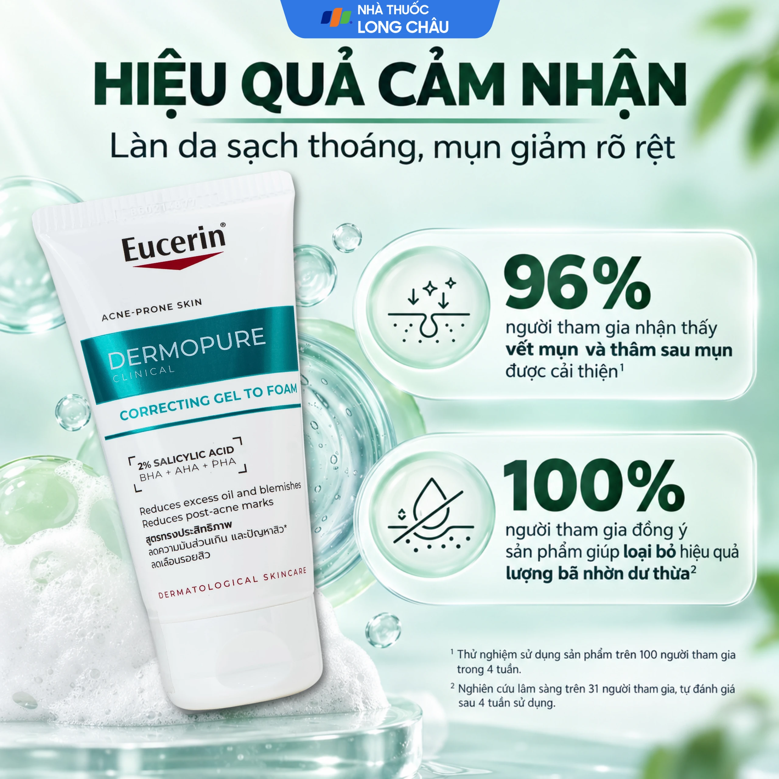 Sữa rửa mặt giảm mụn, kiểm soát nhờn Eucerin Dermopure Clinical Correcting to Foam (Tuýp 75ml) 6
