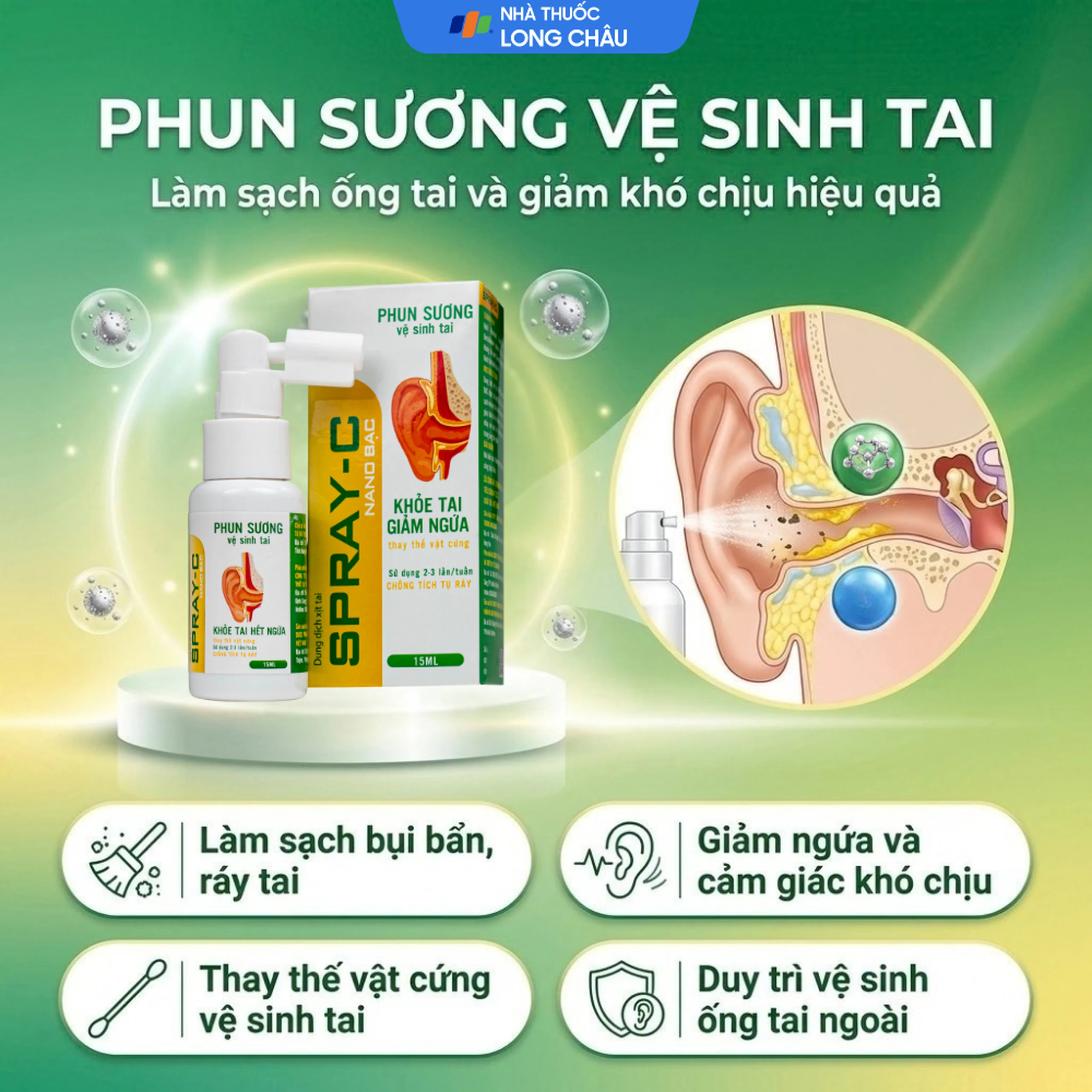 Xịt tai Spray-C nano bạc giúp làm sạch ráy tai (15ml) 2