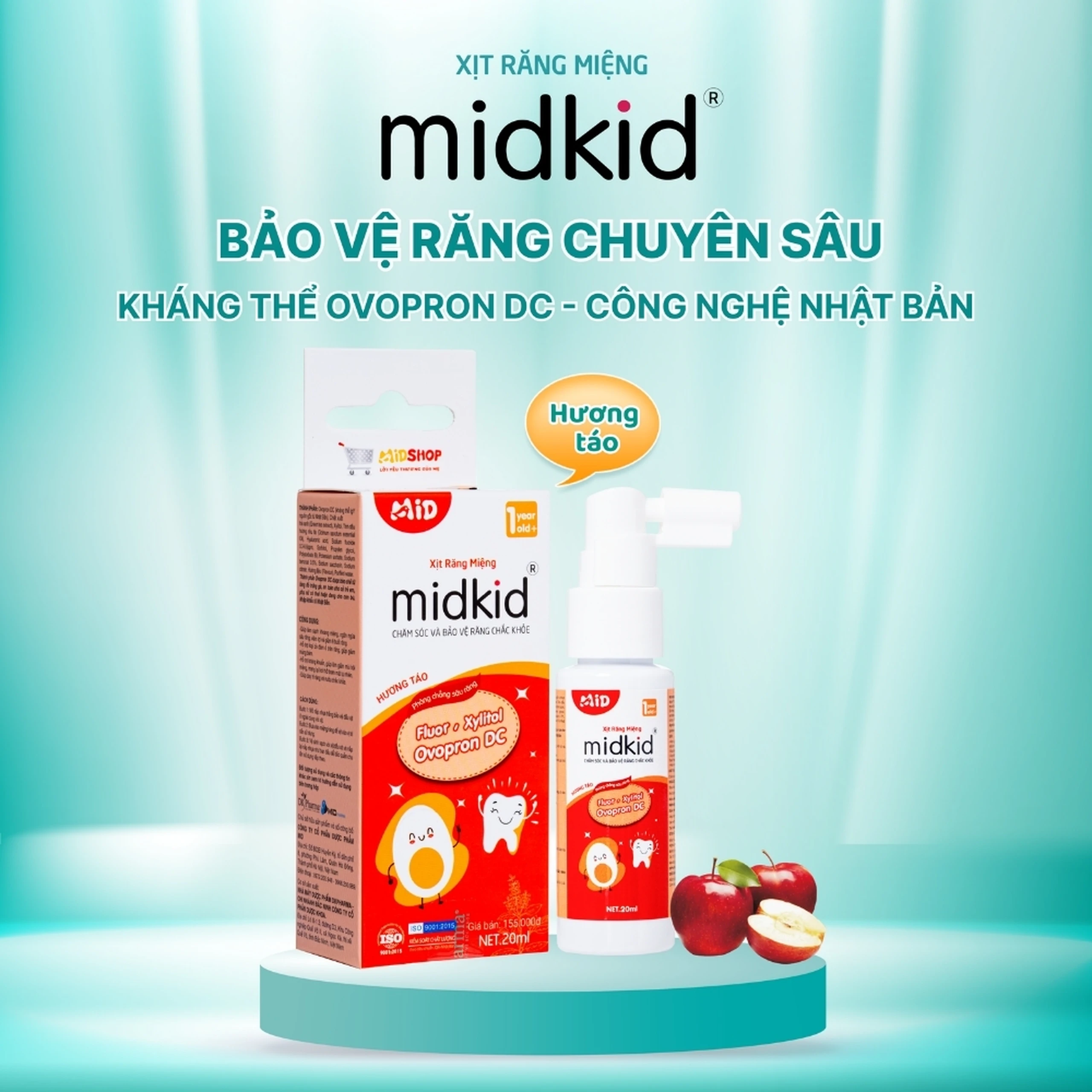Xịt răng miệng Midkid hương Táo cho trẻ từ 1 tuổi Làm sạch răng miệng, ngừa hôi miệng và sâu răng cho bé (20ml) 4