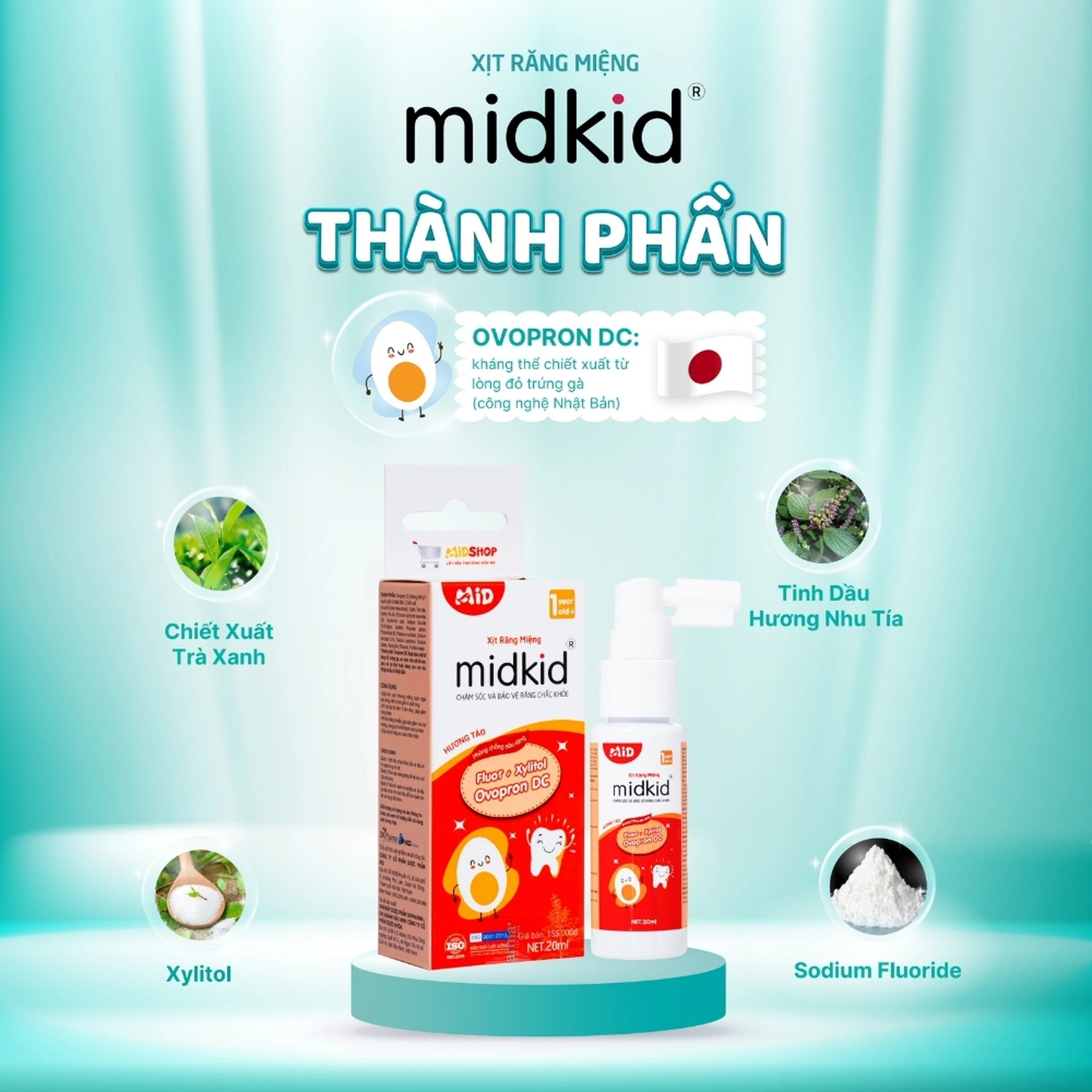 Xịt răng miệng Midkid hương Táo cho trẻ từ 1 tuổi Làm sạch răng miệng, ngừa hôi miệng và sâu răng cho bé (20ml) 5