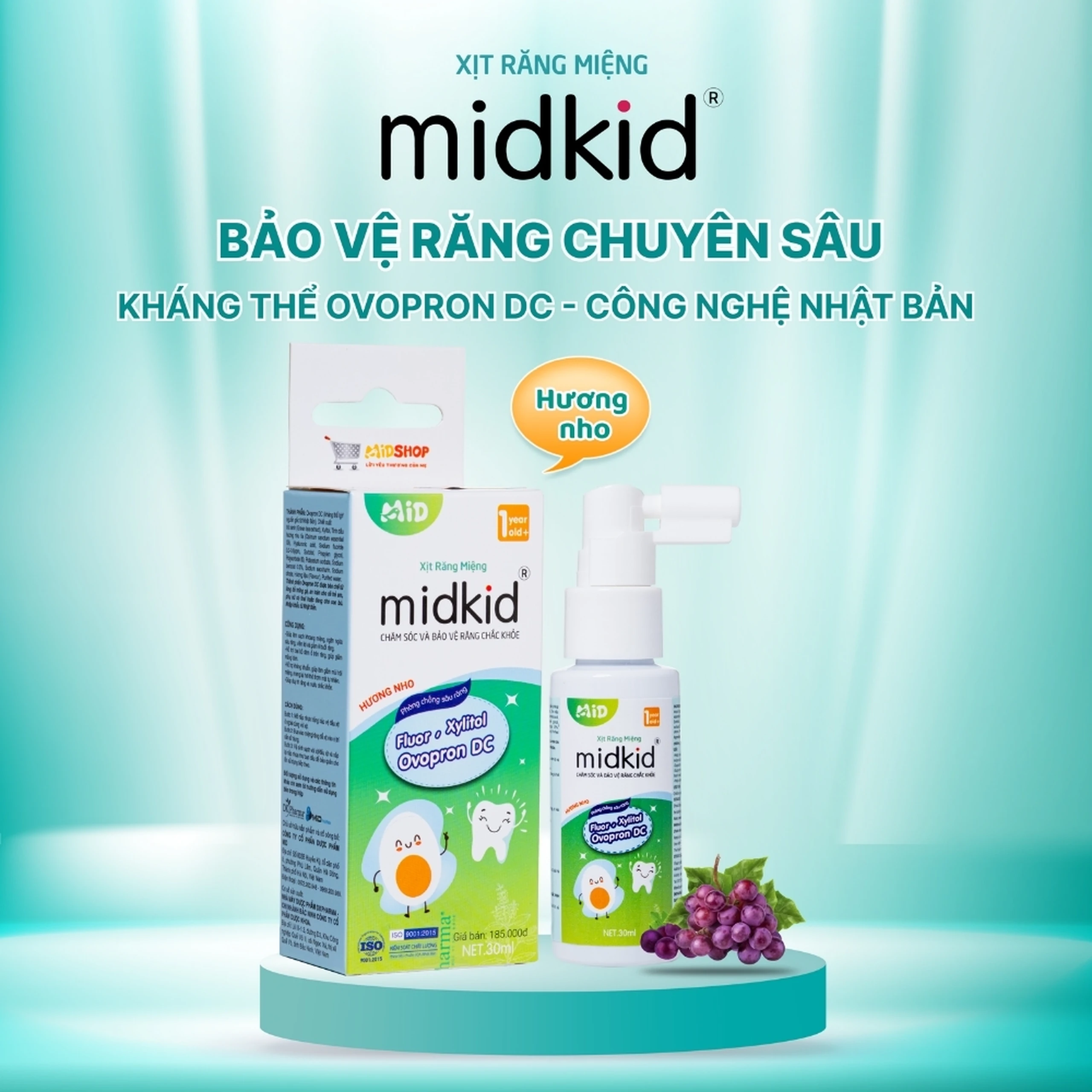 Xịt răng miệng Midkid hương Nho cho trẻ từ 1 tuổi Làm sạch răng miệng, ngừa hôi miệng và sâu răng cho bé (30ml) 4