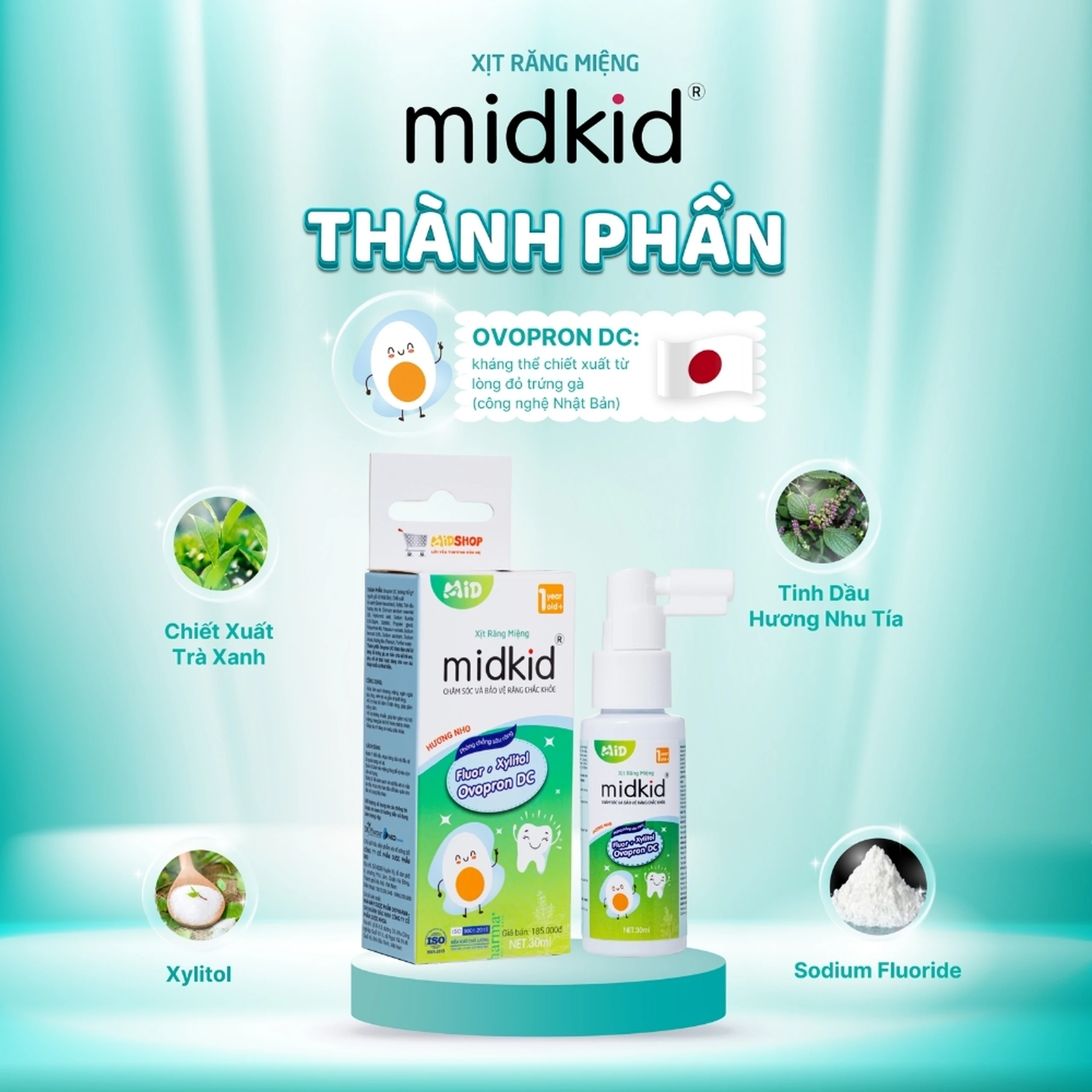 Xịt răng miệng Midkid hương Nho cho trẻ từ 1 tuổi Làm sạch răng miệng, ngừa hôi miệng và sâu răng cho bé (30ml) 5