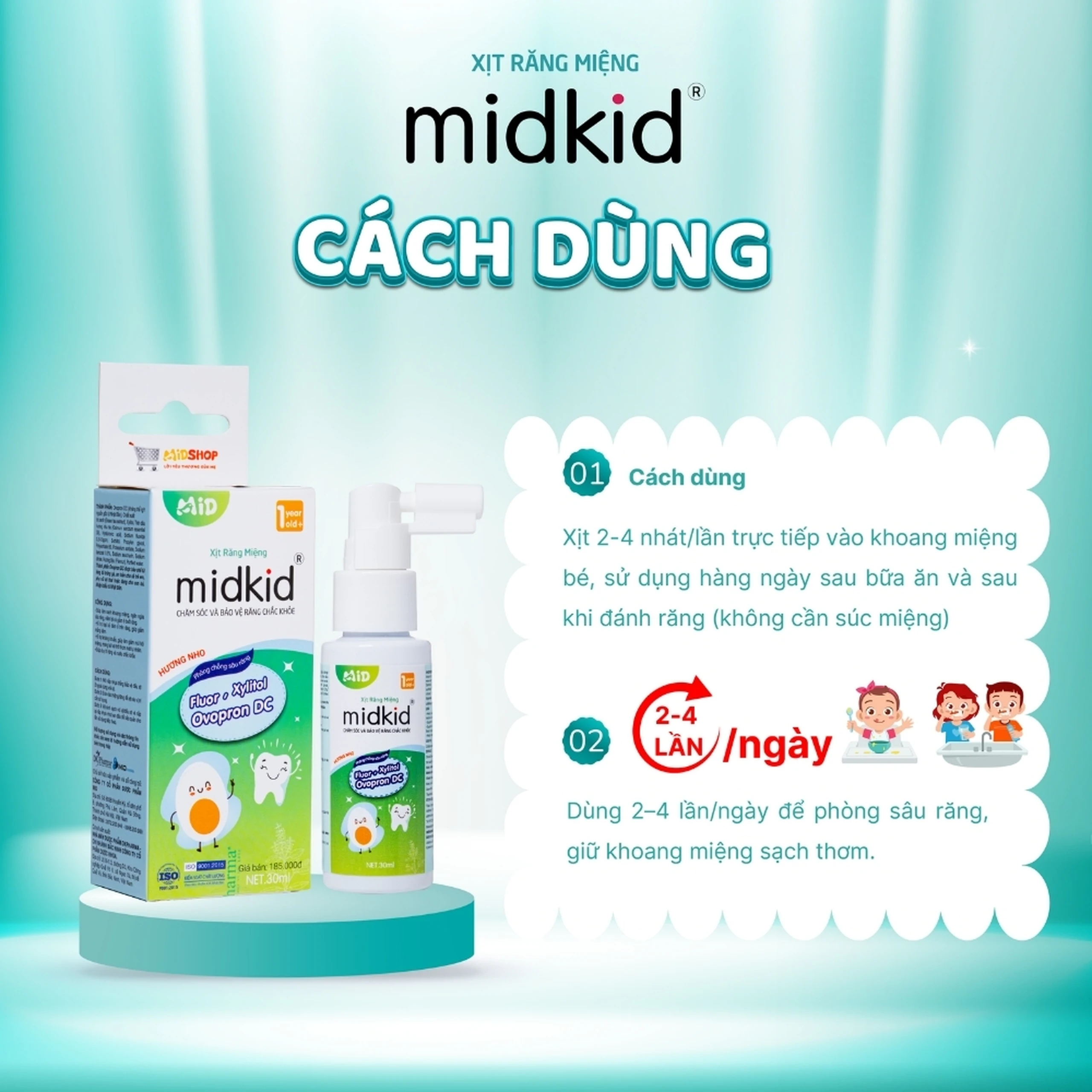 Xịt răng miệng Midkid hương Nho cho trẻ từ 1 tuổi Làm sạch răng miệng, ngừa hôi miệng và sâu răng cho bé (30ml) 7