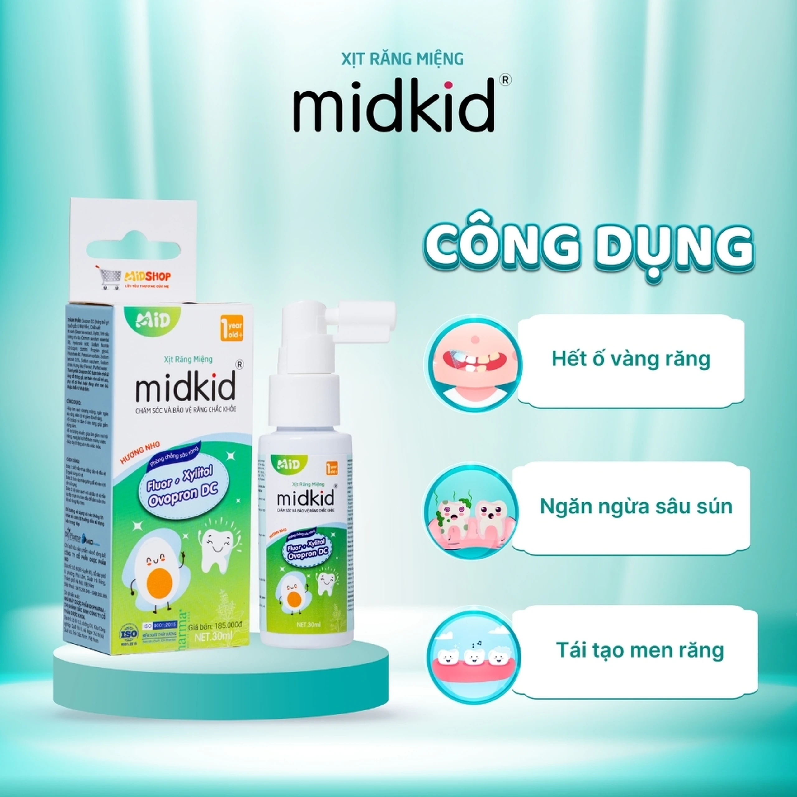 Xịt răng miệng Midkid hương Nho cho trẻ từ 1 tuổi Làm sạch răng miệng, ngừa hôi miệng và sâu răng cho bé (30ml) 2