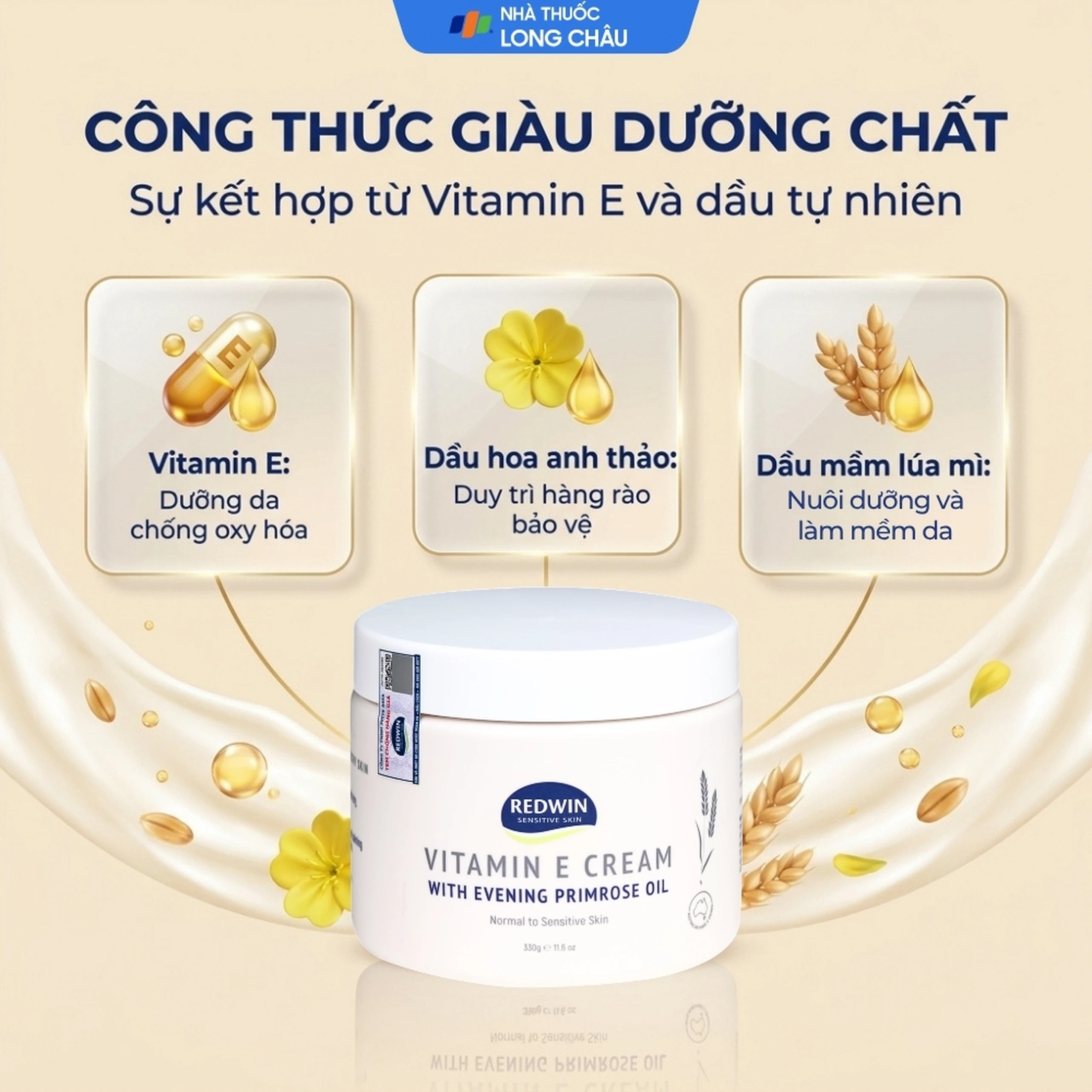 Kem dưỡng ẩm Vitamin E phục hồi da khô nứt nẻ Redwin hũ 330g 3