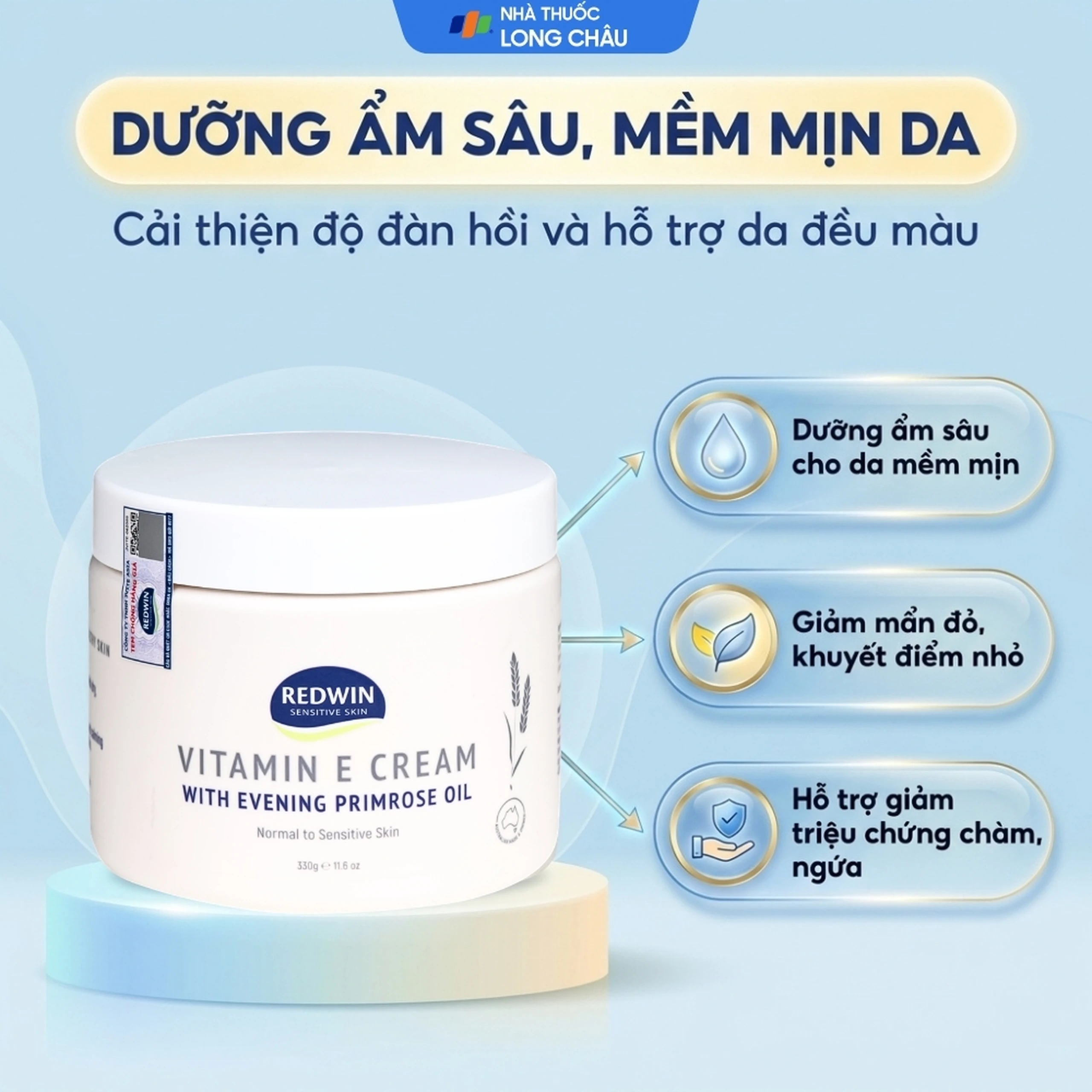 Kem dưỡng ẩm Vitamin E phục hồi da khô nứt nẻ Redwin hũ 330g 2