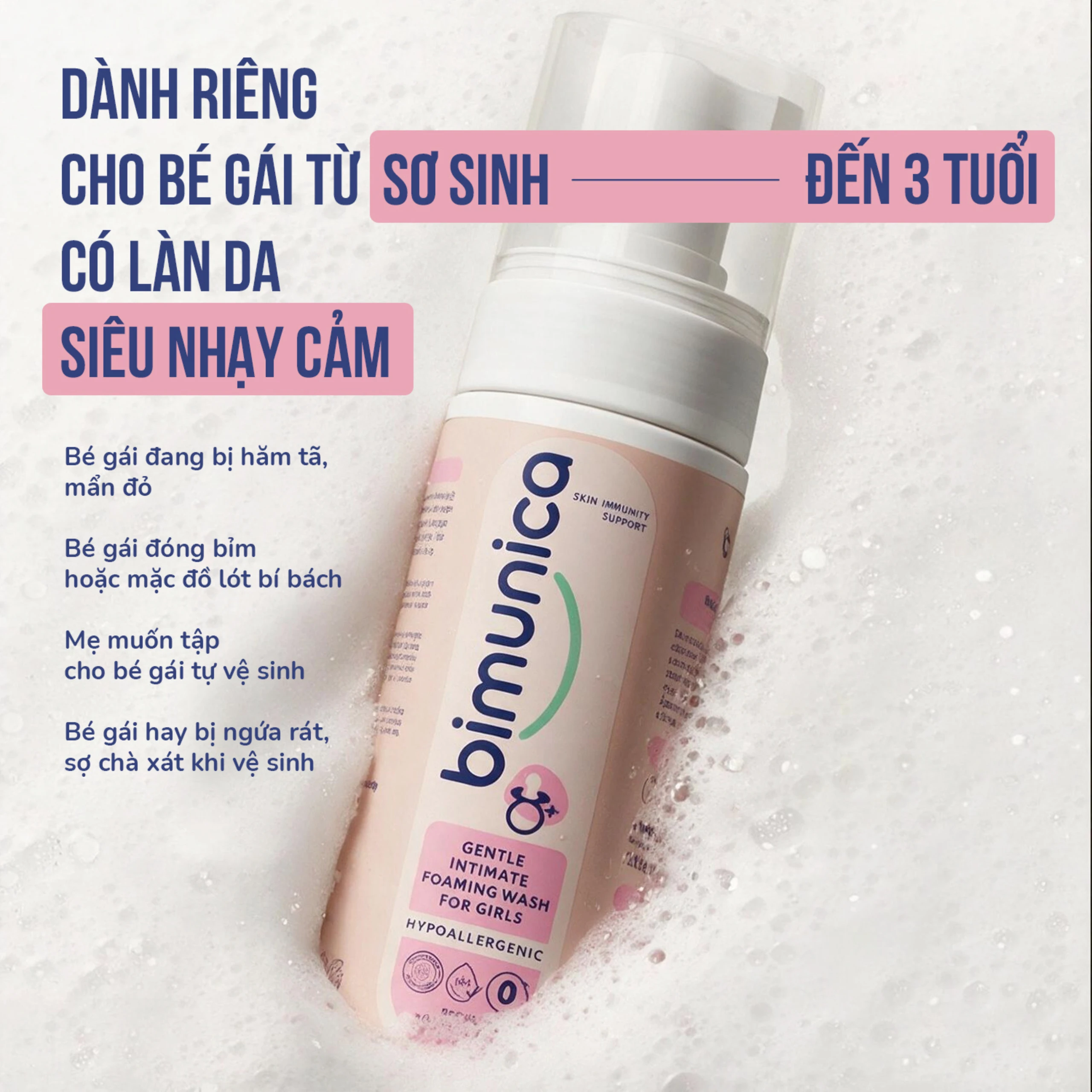 Bọt vệ sinh Bimunica giúp làm sạch dịu nhẹ vùng kín cho bé gái từ sơ sinh chai 150ml 3