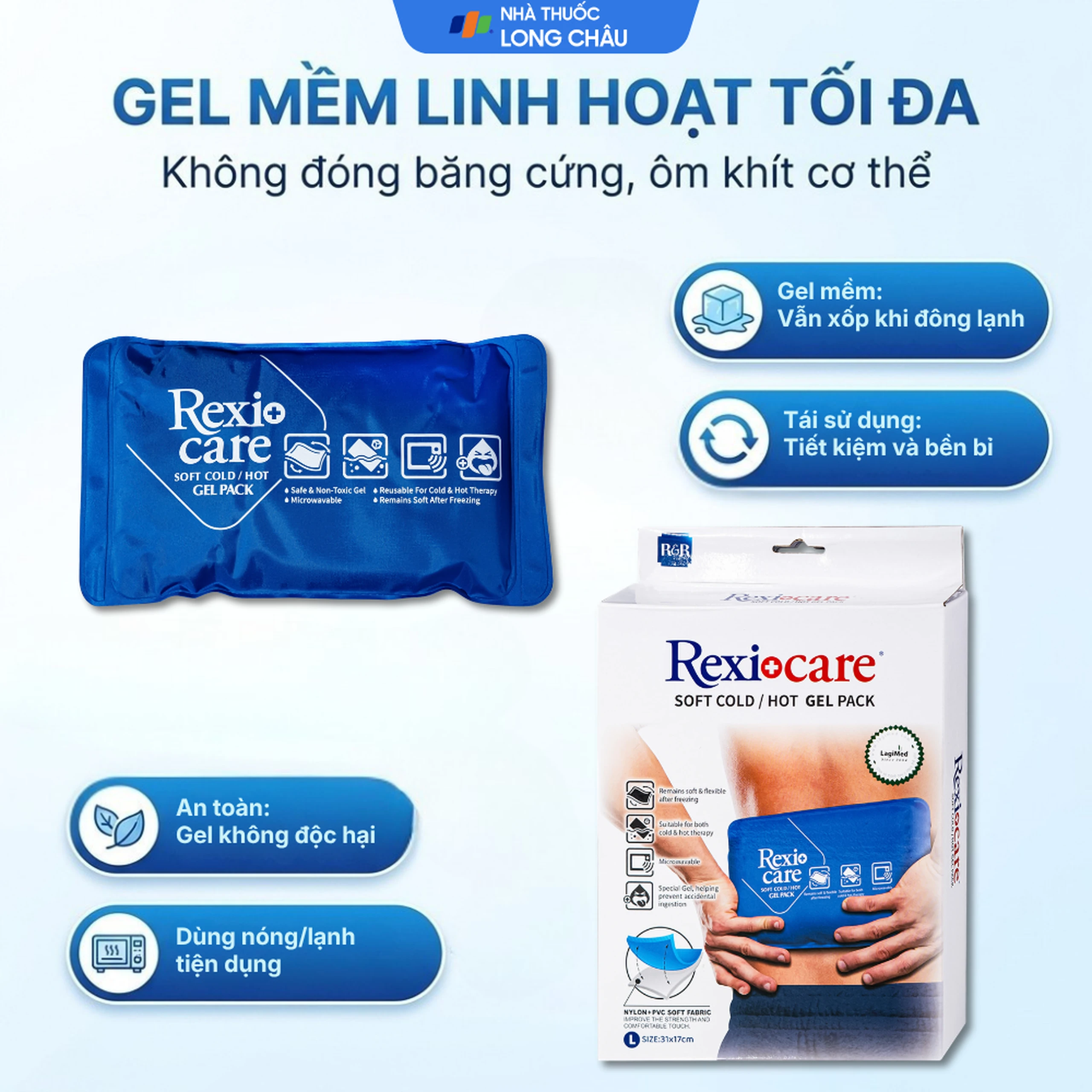 Túi chườm nóng, lạnh Rexicare gel (31x17cm) Làm giảm co thắt cơ, đau, sưng phù, bầm máy sau chấn thương, thủ thuật nha khoa, côn trùng cắn 3
