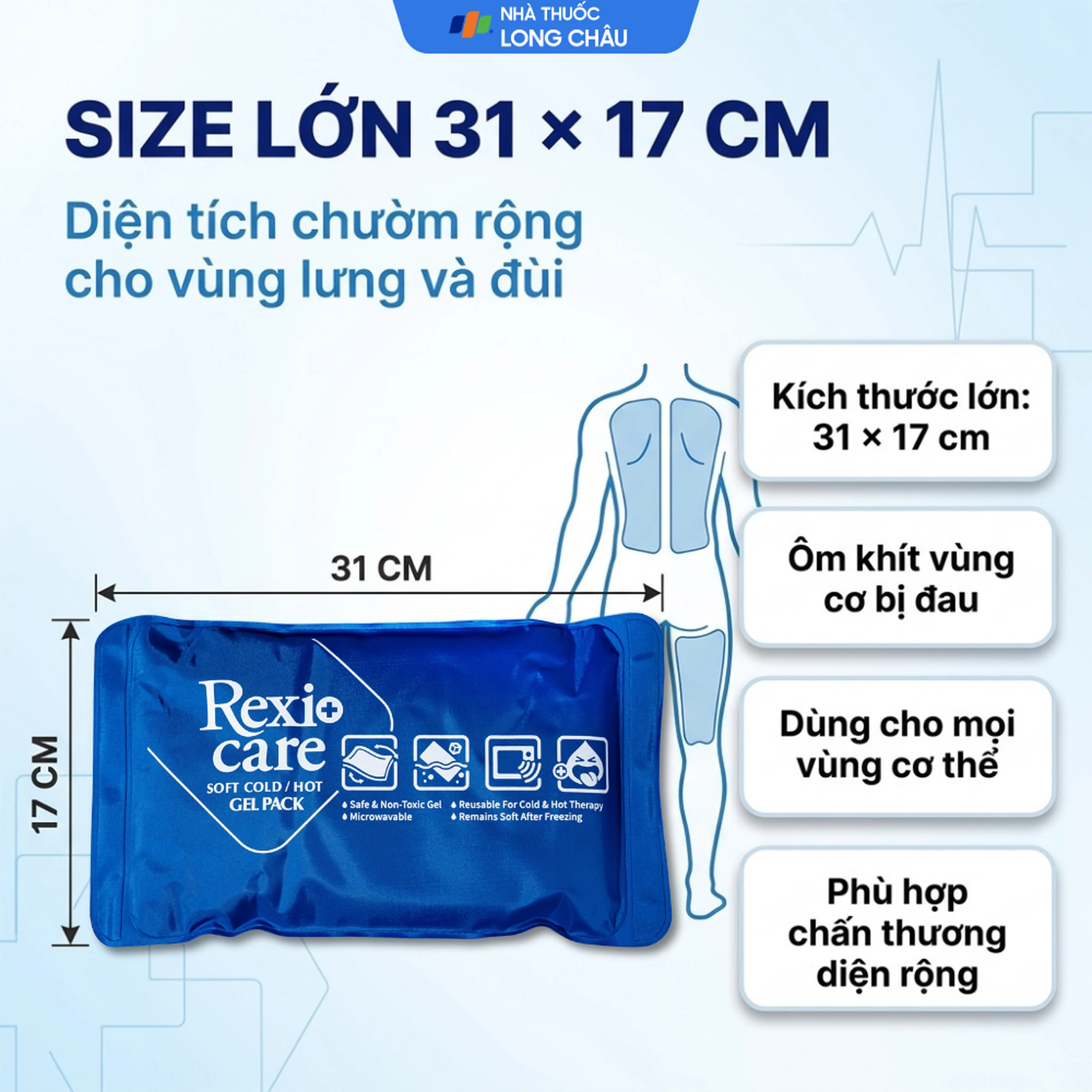Túi chườm nóng, lạnh Rexicare gel (31x17cm) Làm giảm co thắt cơ, đau, sưng phù, bầm máy sau chấn thương, thủ thuật nha khoa, côn trùng cắn 4