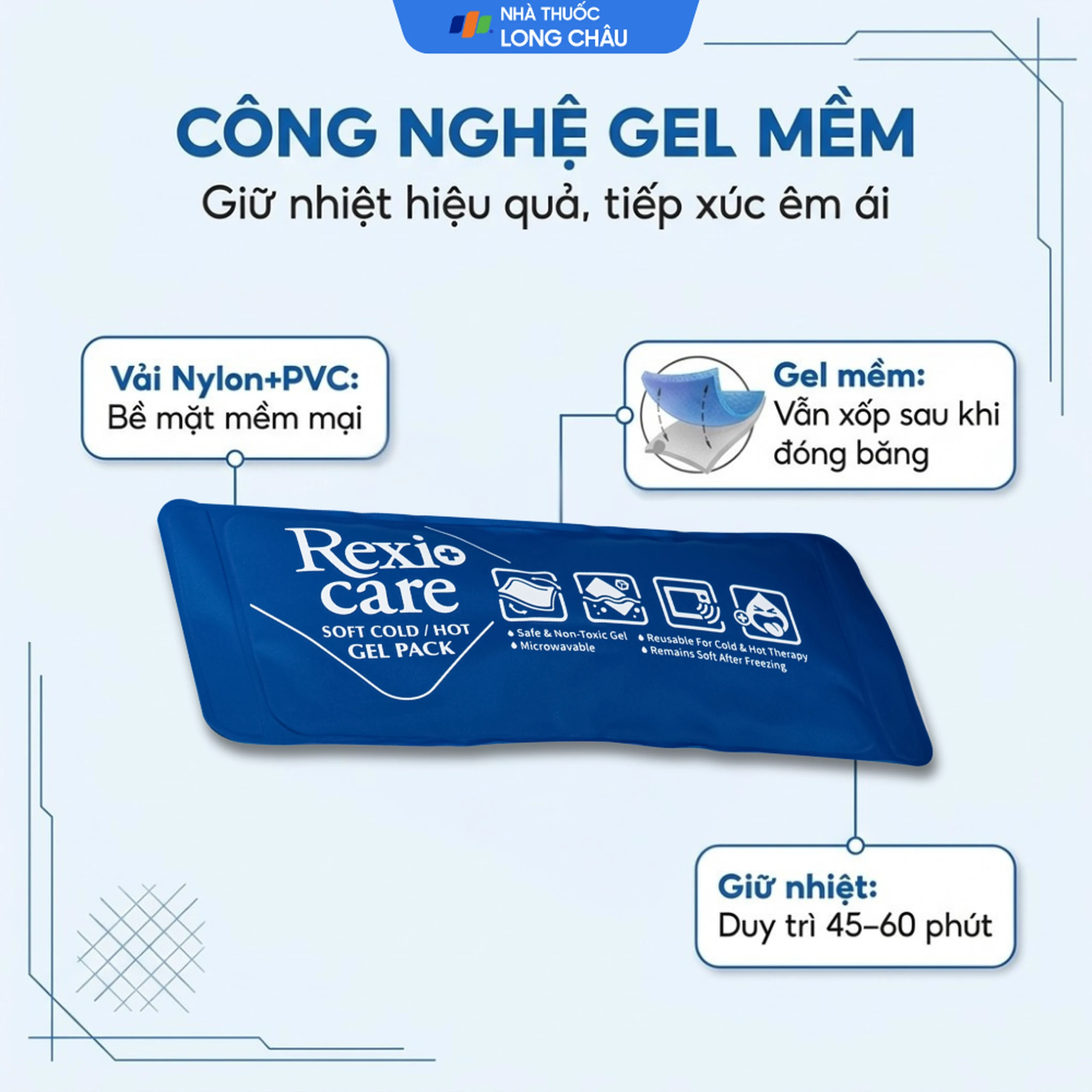 Túi chườm nóng, lạnh Rexicare gel (28.5x11.5cm) Làm giảm co thắt cơ, đau, sưng phù, bầm máy sau chấn thương, thủ thuật nha khoa, côn trùng cắn 3