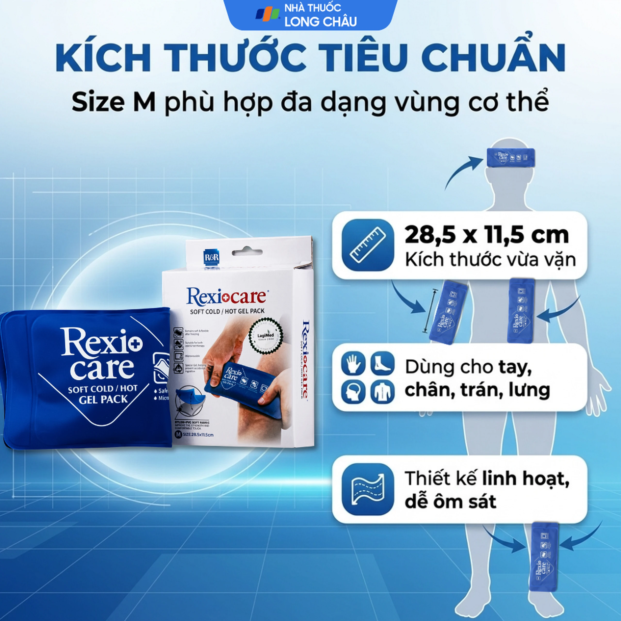 Túi chườm nóng, lạnh Rexicare gel (28.5x11.5cm) Làm giảm co thắt cơ, đau, sưng phù, bầm máy sau chấn thương, thủ thuật nha khoa, côn trùng cắn 4