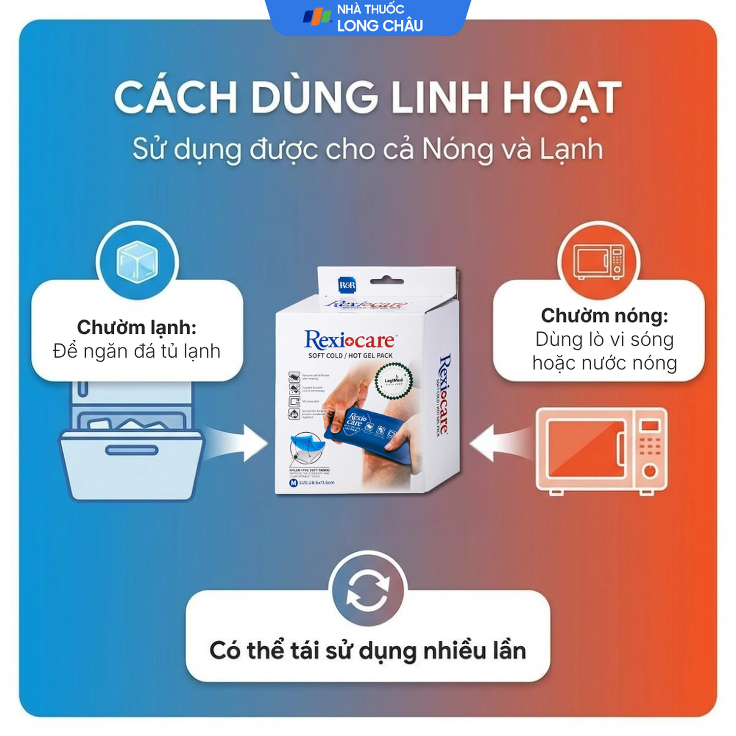 Túi chườm nóng, lạnh Rexicare gel (28.5x11.5cm) Làm giảm co thắt cơ, đau, sưng phù, bầm máy sau chấn thương, thủ thuật nha khoa, côn trùng cắn 5