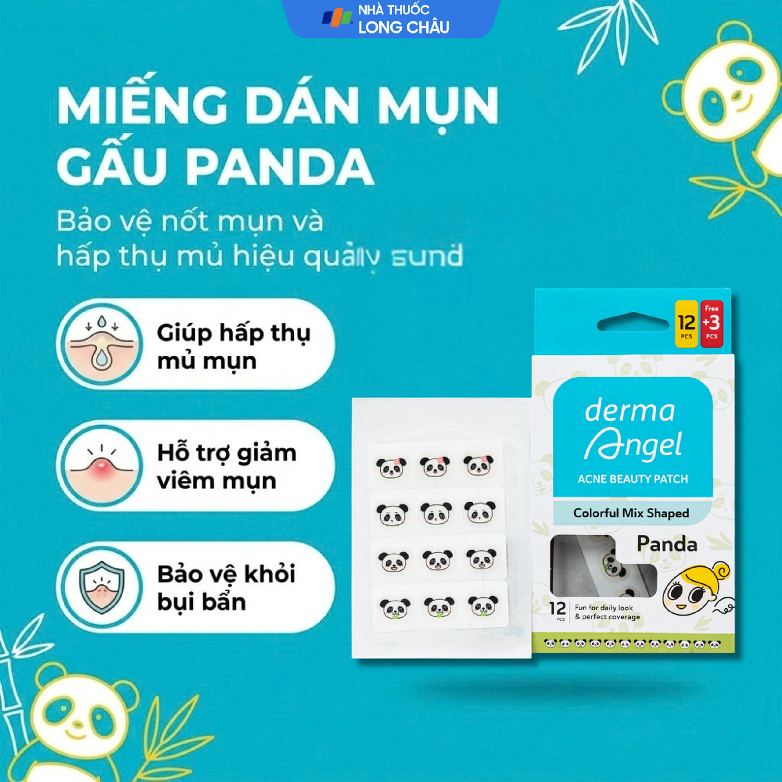 Miếng Dán Mụn Derma Angel Acne Beauty Patch Hình Gấu Panda 12+3 Miếng 2