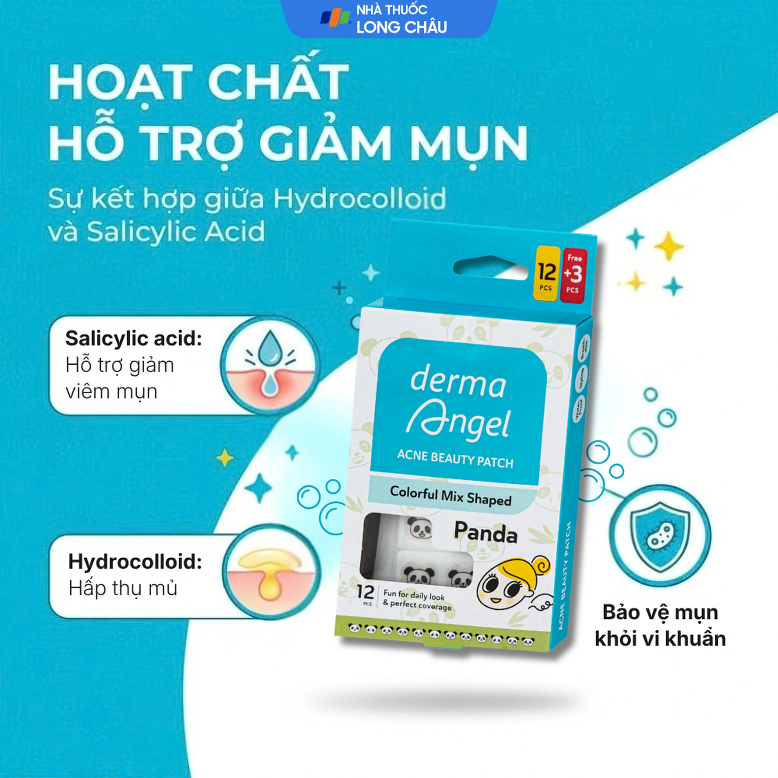 Miếng Dán Mụn Derma Angel Acne Beauty Patch Hình Gấu Panda 12+3 Miếng 3