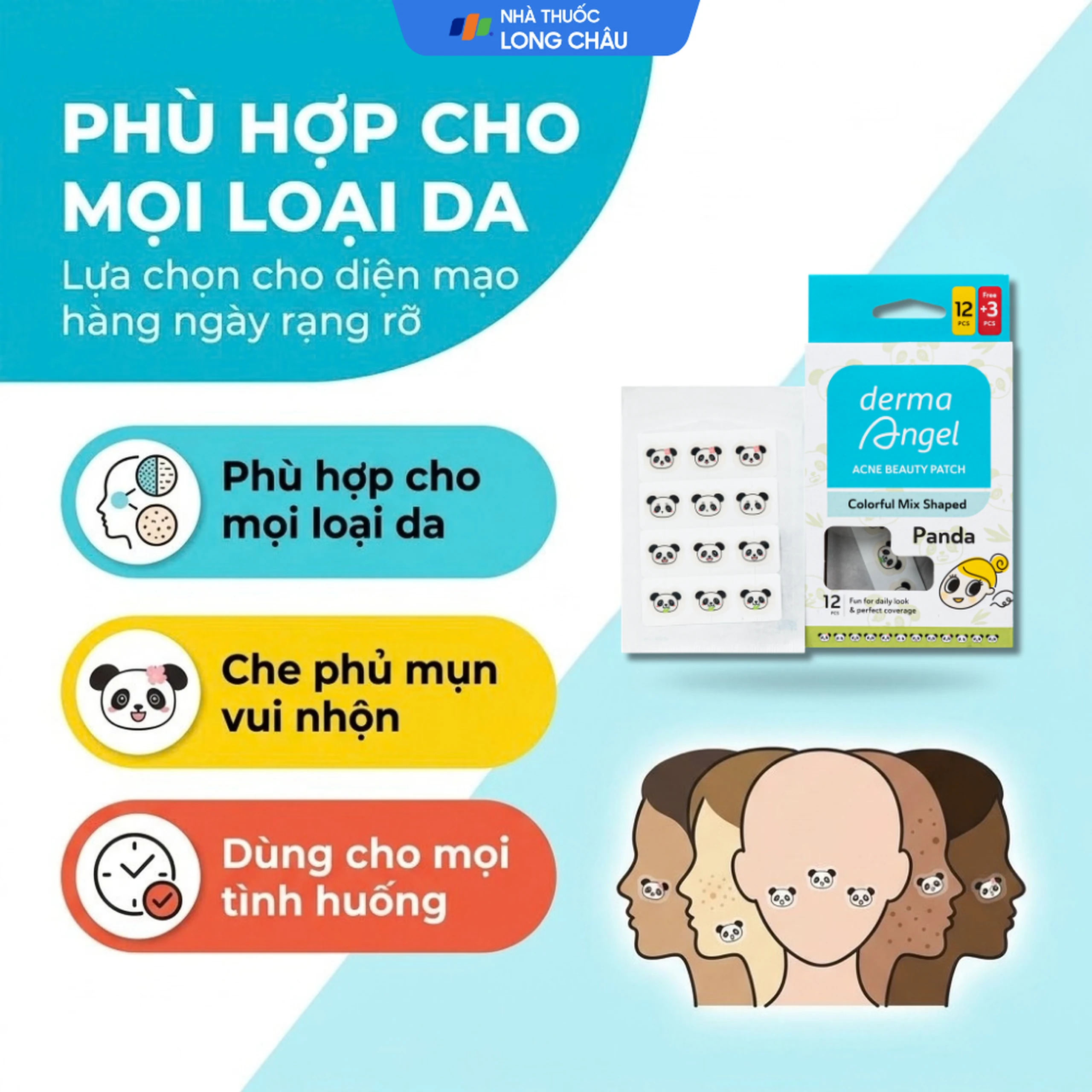 Miếng Dán Mụn Derma Angel Acne Beauty Patch Hình Gấu Panda 12+3 Miếng 4