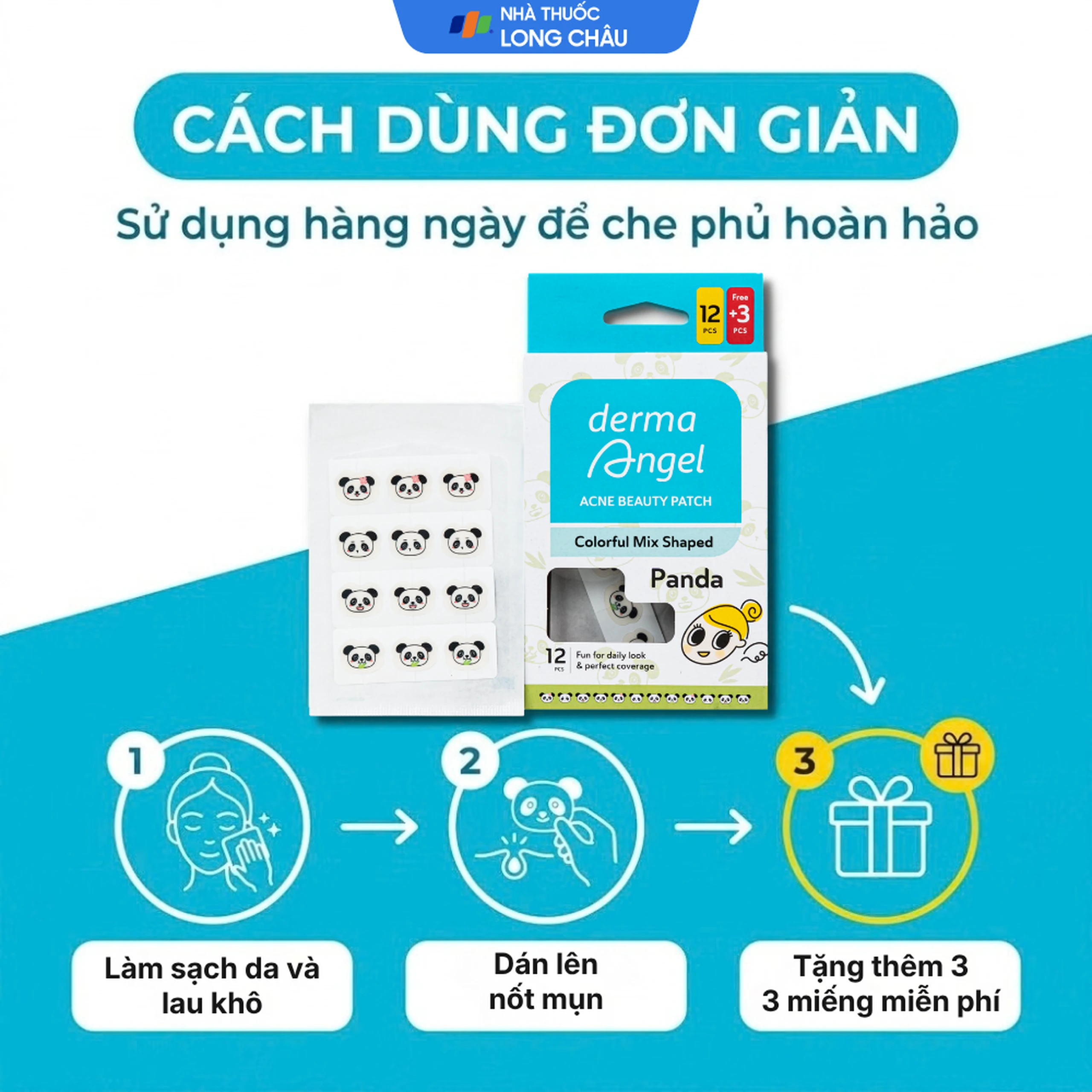 Miếng Dán Mụn Derma Angel Acne Beauty Patch Hình Gấu Panda 12+3 Miếng 5