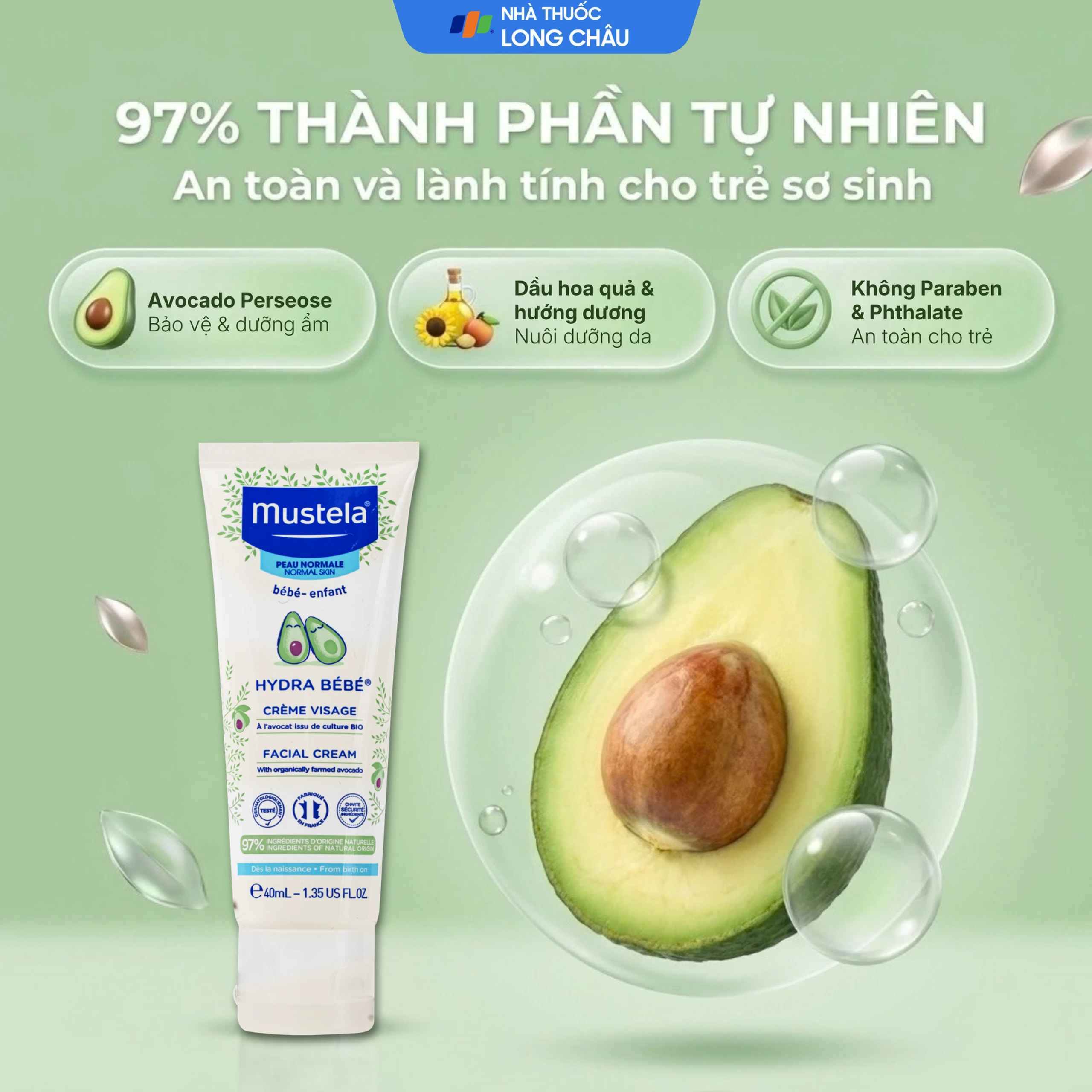 Kem dưỡng da mặt cho bé Mustela Hydra Bebe Facial Cream (40ml) 3