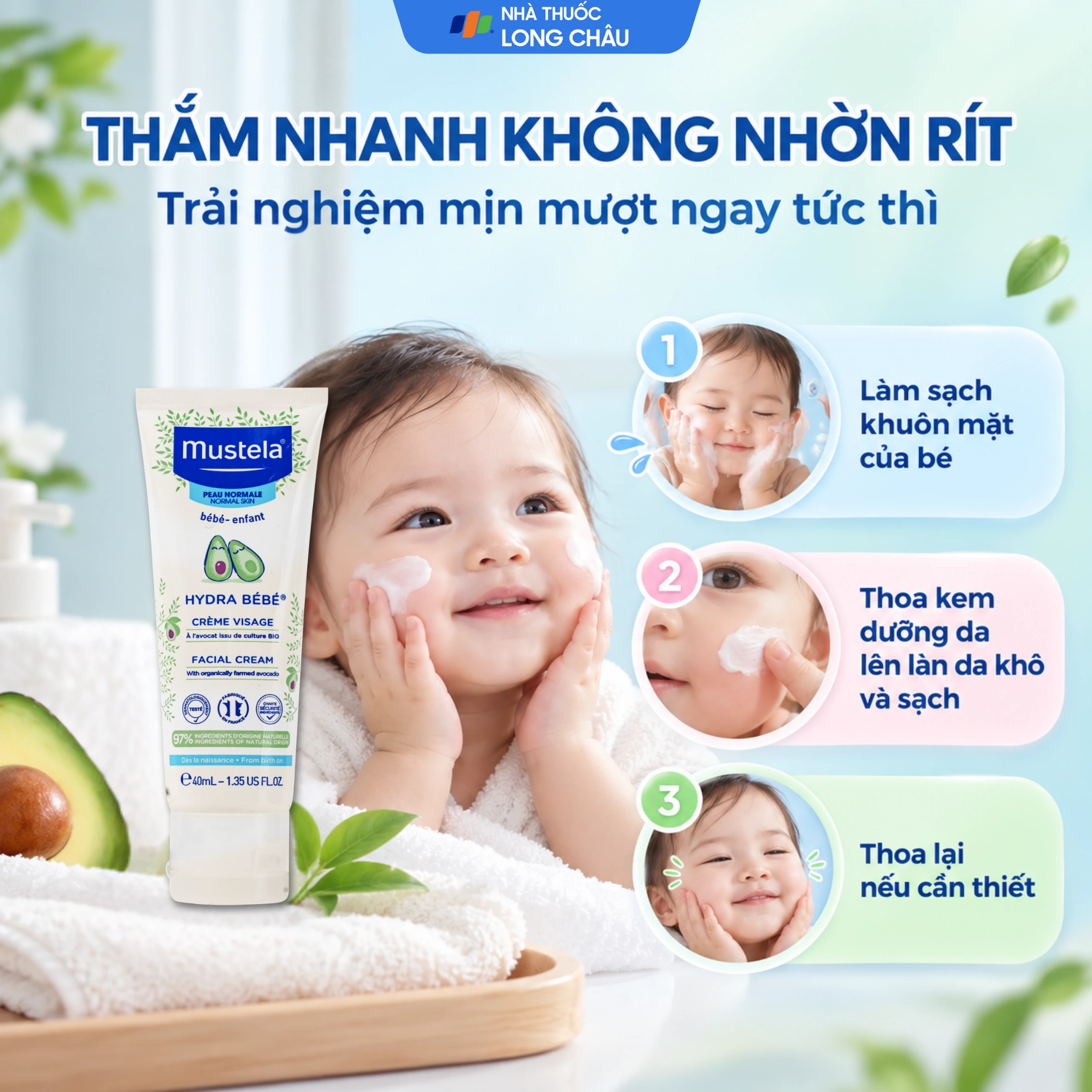 Kem dưỡng da mặt cho bé Mustela Hydra Bebe Facial Cream (40ml) 5