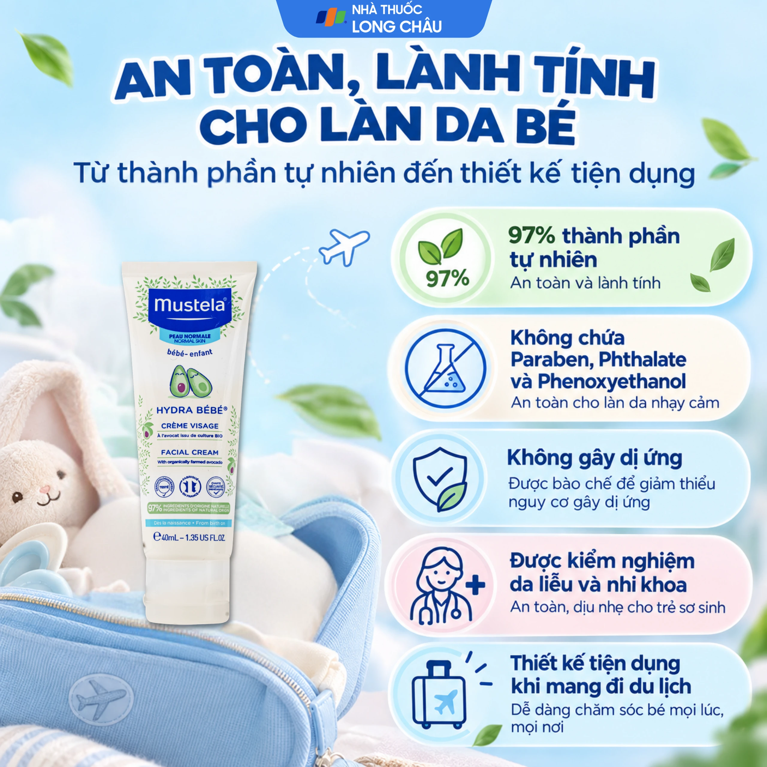 Kem dưỡng da mặt cho bé Mustela Hydra Bebe Facial Cream (40ml) 6