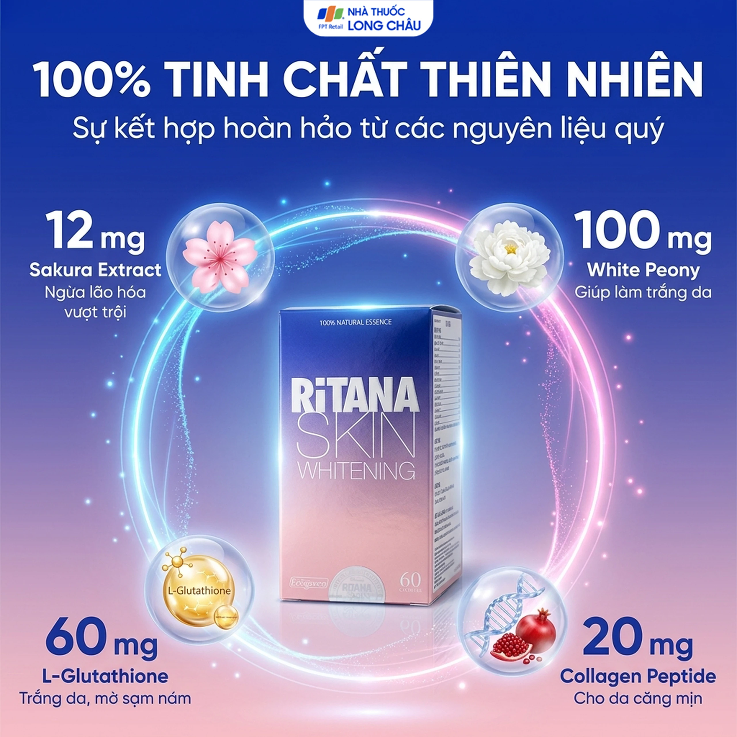 Viên uống hỗ trợ da trắng hồng tự nhiên Ritana (60 viên) 3