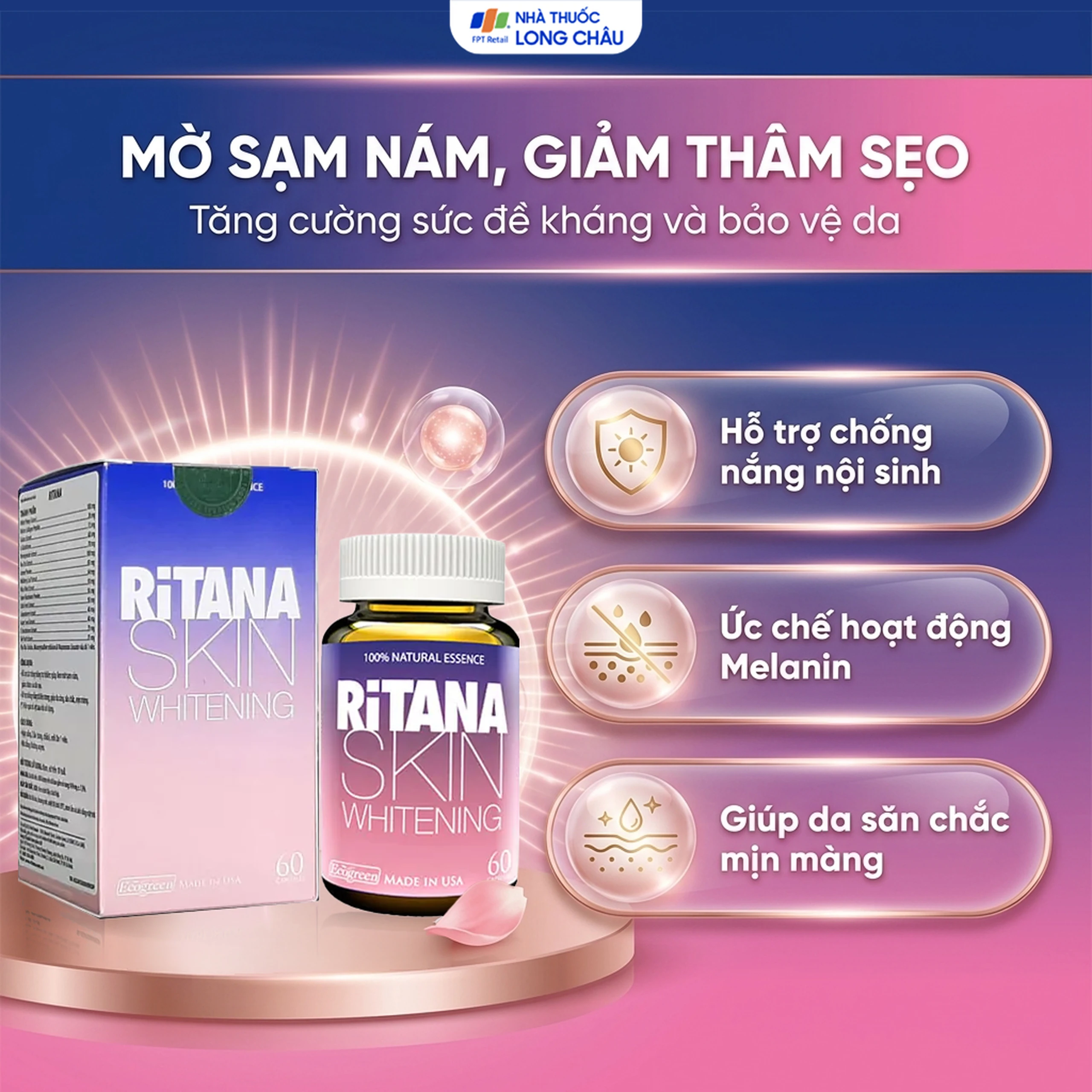 Viên uống hỗ trợ da trắng hồng tự nhiên Ritana (60 viên) 4