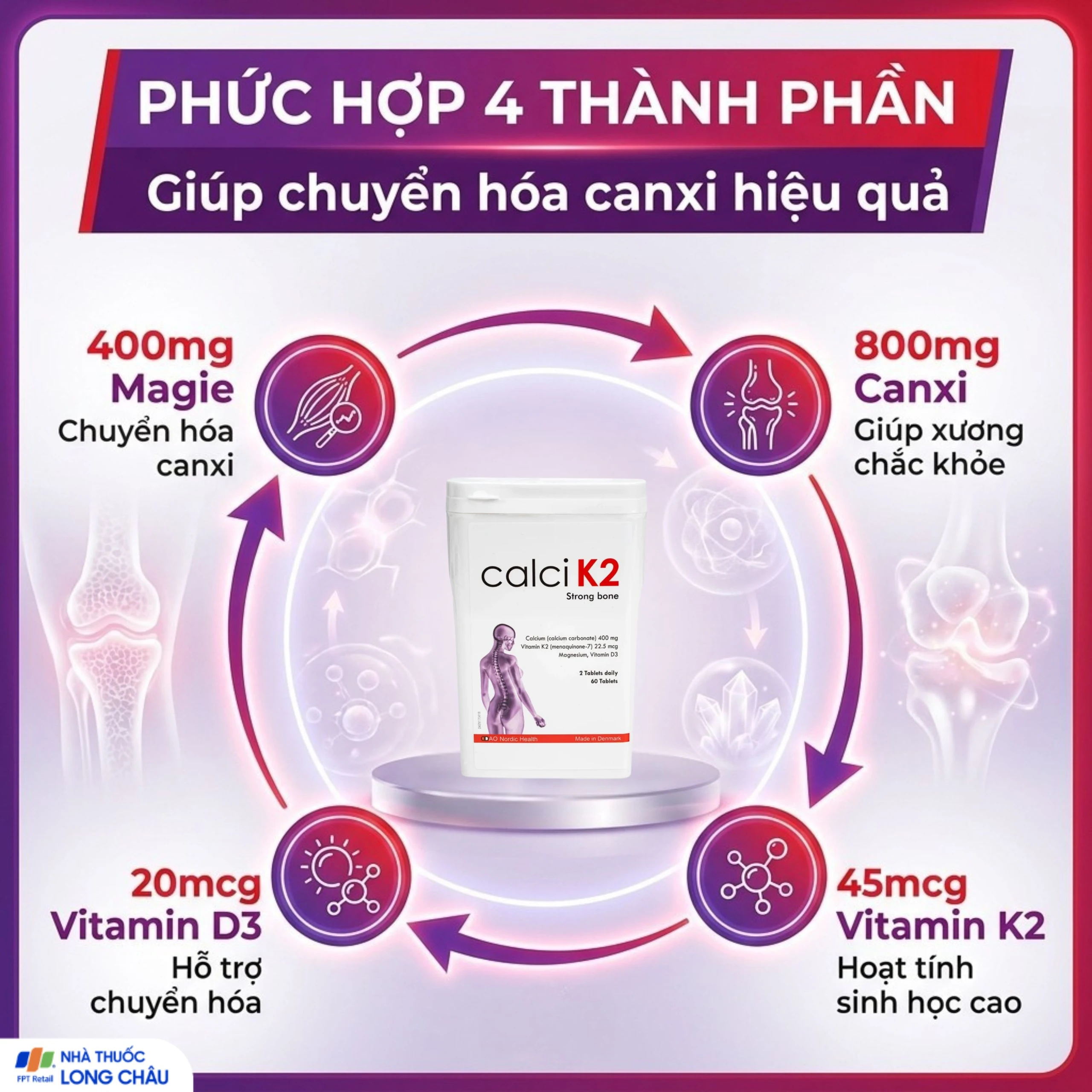 Viên uống hỗ trợ phòng chống loãng xương, bổ sung canxi giúp xương chắc khỏe Calci K2 Dao Nordic Health (60 viên) 4