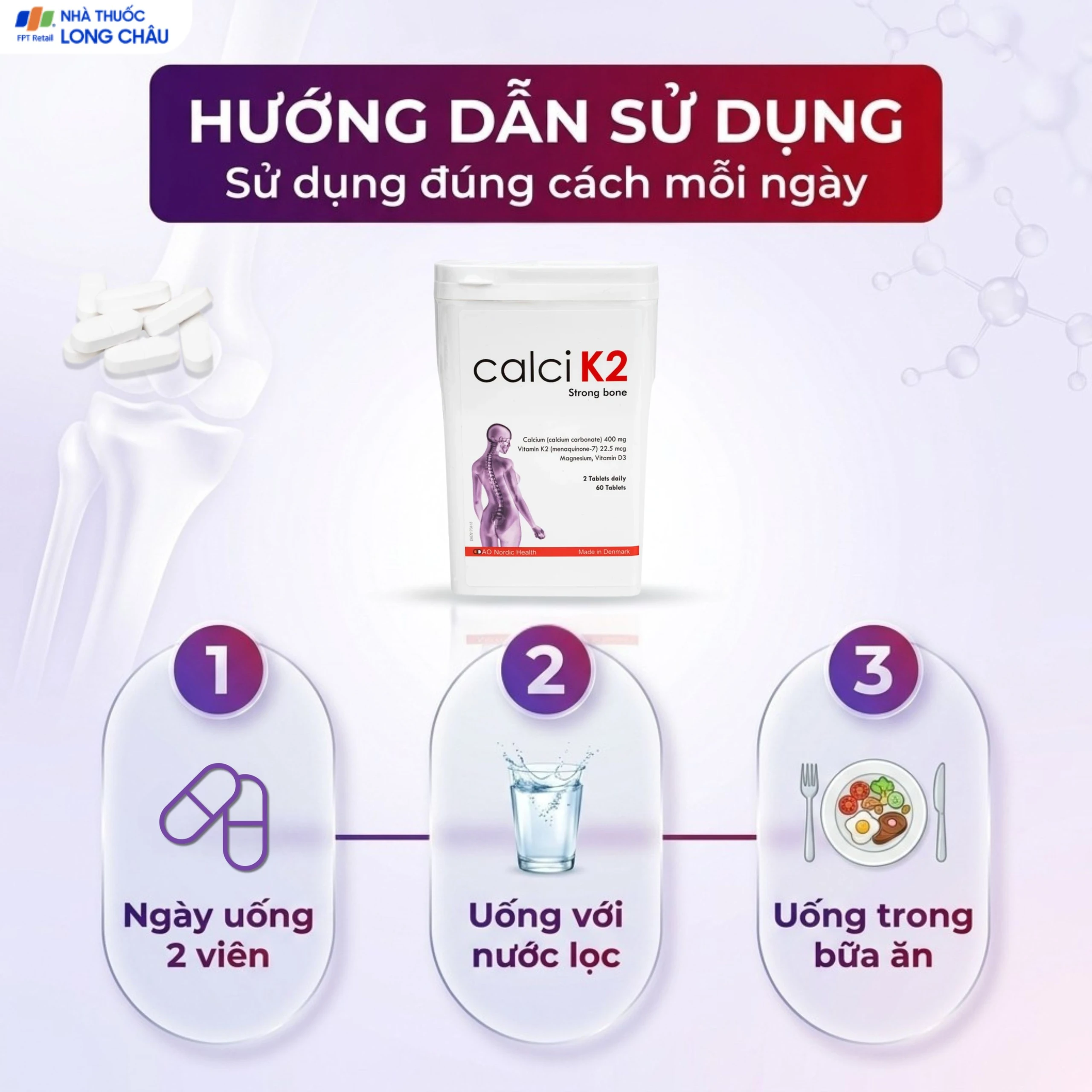 Viên uống hỗ trợ phòng chống loãng xương, bổ sung canxi giúp xương chắc khỏe Calci K2 Dao Nordic Health (60 viên) 6