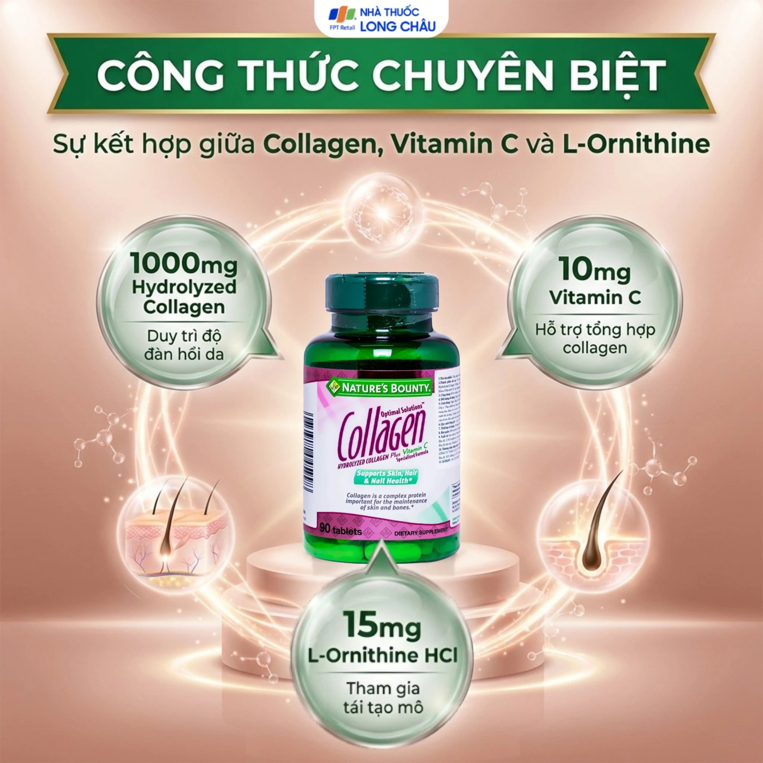 Viên uống giúp đẹp da, móng, tóc chắc khỏe, hỗ trợ chống oxy hoá Hydro-lyzed Collagen With Vitamin C Nature's Bounty (90 viên) 3