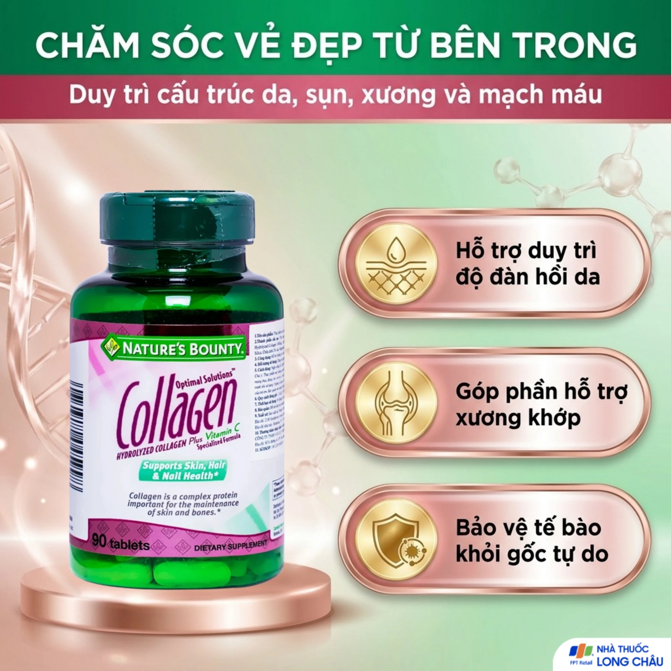 Viên uống giúp đẹp da, móng, tóc chắc khỏe, hỗ trợ chống oxy hoá Hydro-lyzed Collagen With Vitamin C Nature's Bounty (90 viên) 4