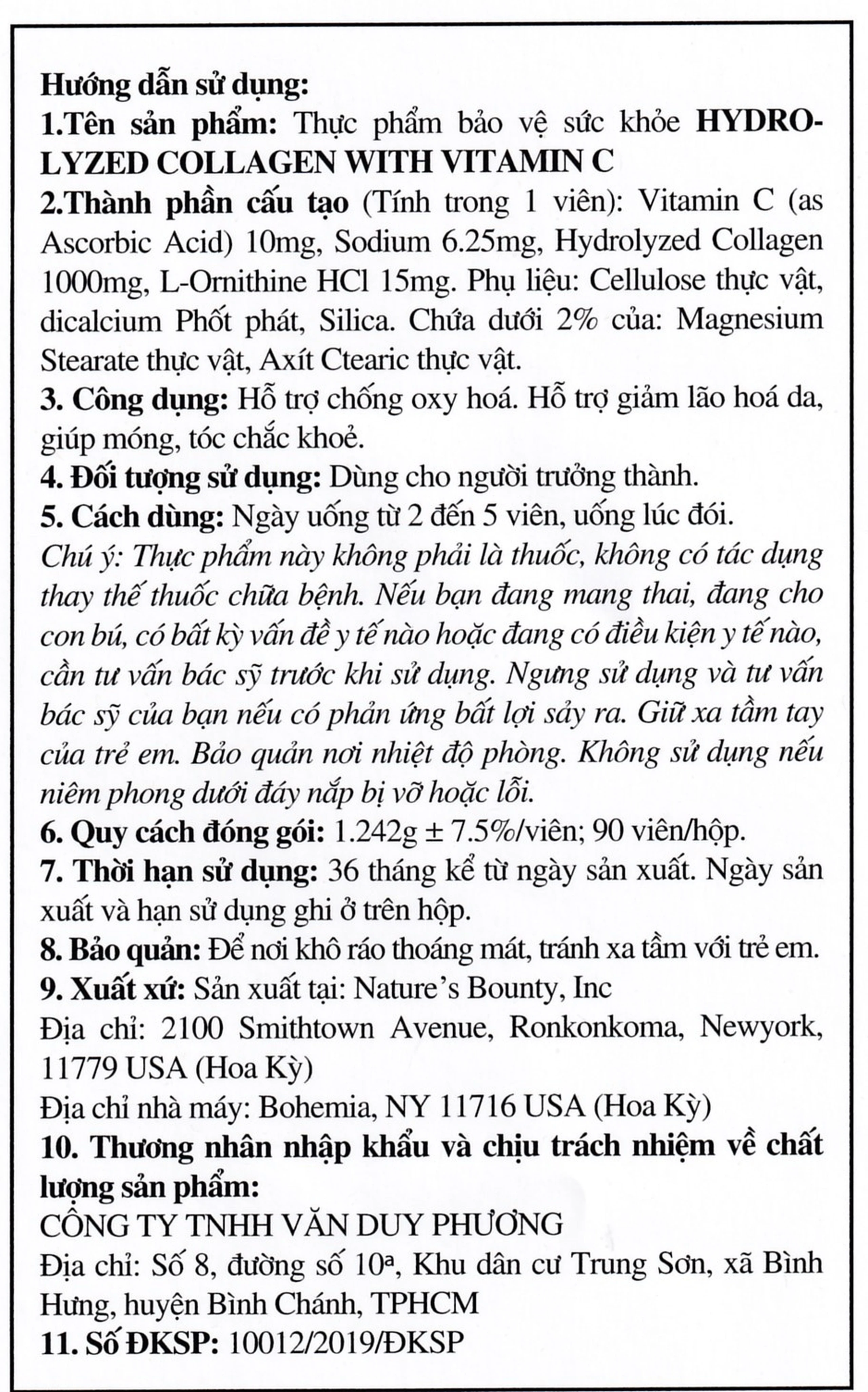 Viên uống giúp đẹp da, móng, tóc chắc khỏe, hỗ trợ chống oxy hoá Hydro-lyzed Collagen With Vitamin C Nature's Bounty (90 viên)