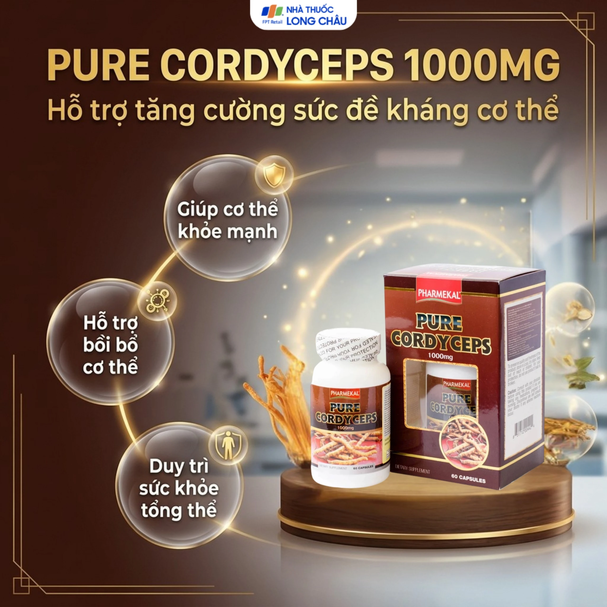 Viên uống Đông trùng hạ thảo giúp tăng cường sức đề kháng Pure Cordyceps Pharmekal (60 viên) 3
