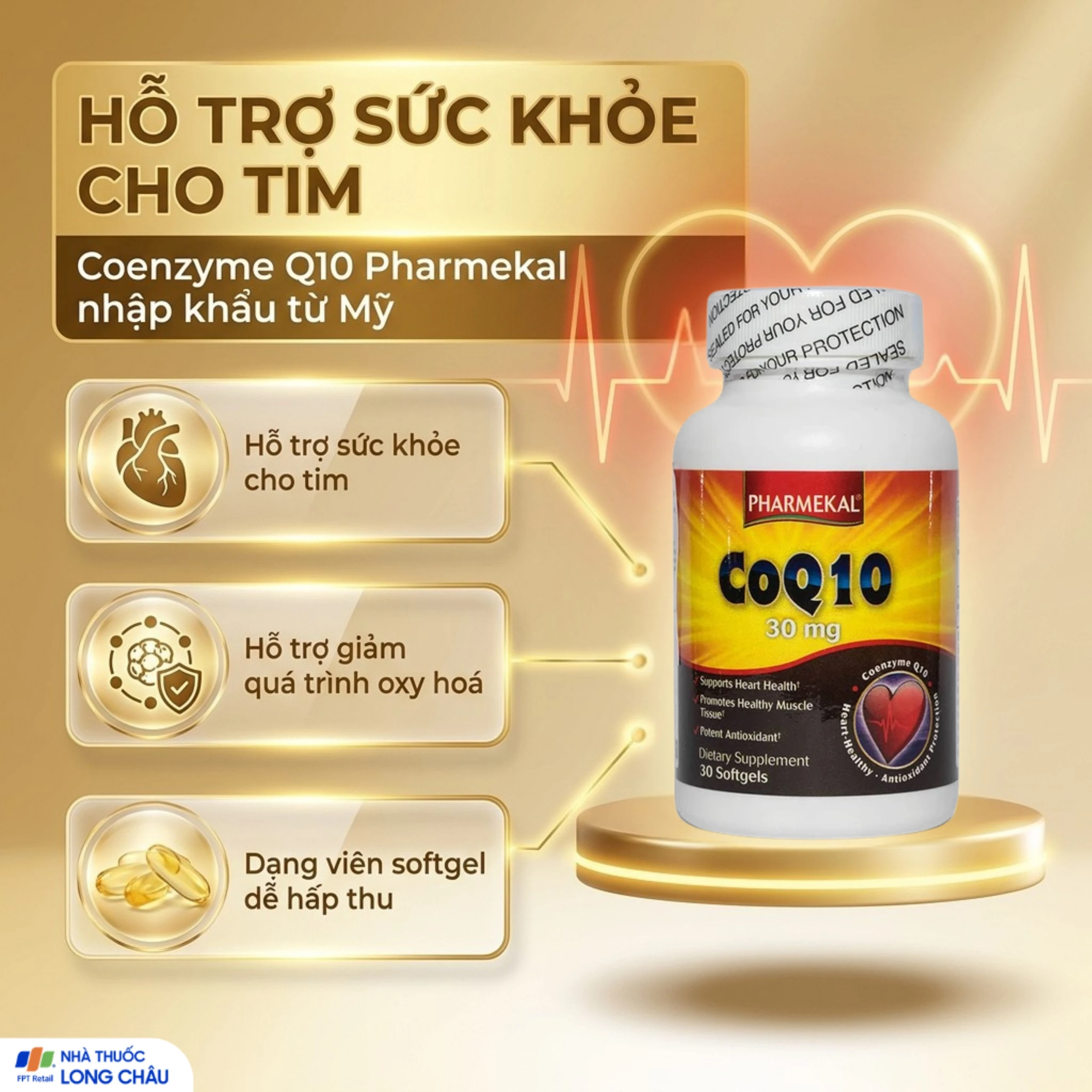 Viên uống hỗ trợ sức khỏe tim mạch, giảm cholesterol máu CoQ10 30mg Pharmekal (30 viên) 2