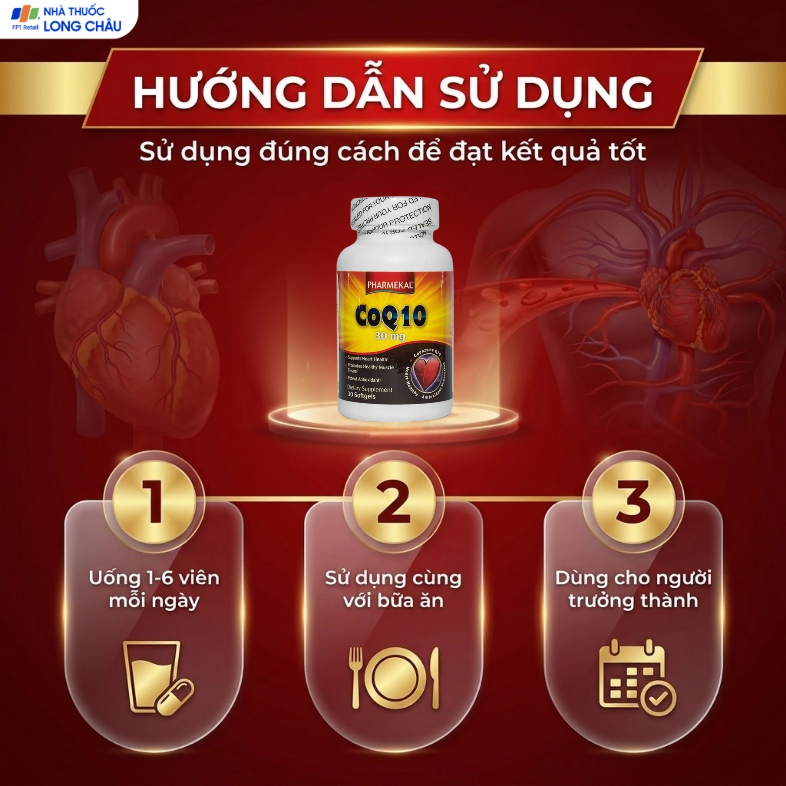 Viên uống hỗ trợ sức khỏe tim mạch, giảm cholesterol máu CoQ10 30mg Pharmekal (30 viên) 5