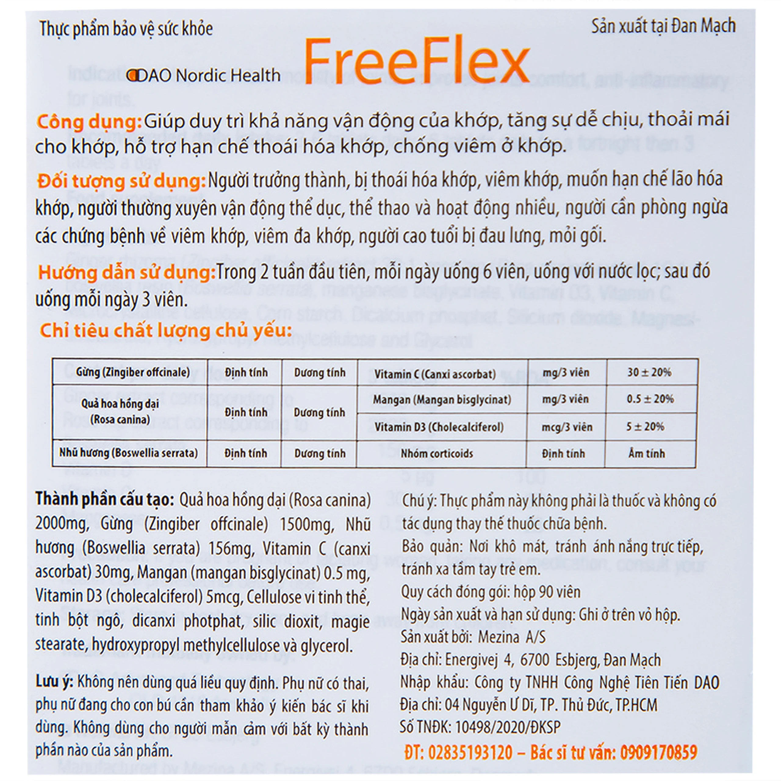 Viên uống hỗ trợ hạn chế thoái hóa khớp, chống viêm khớp Free Flex DAO Nordic Health (90 viên)