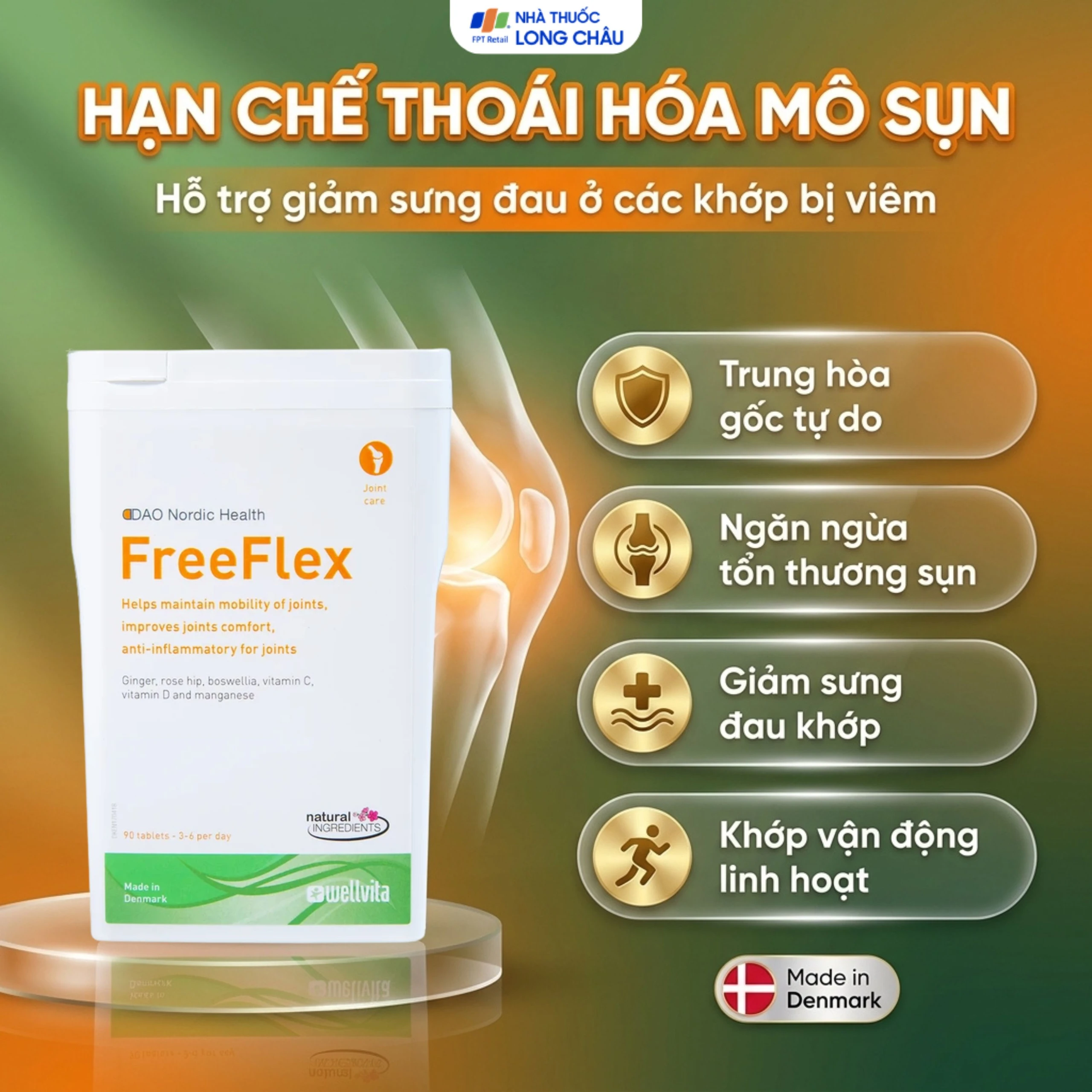 Viên uống hỗ trợ hạn chế thoái hóa khớp, chống viêm khớp Free Flex DAO Nordic Health (90 viên) 3