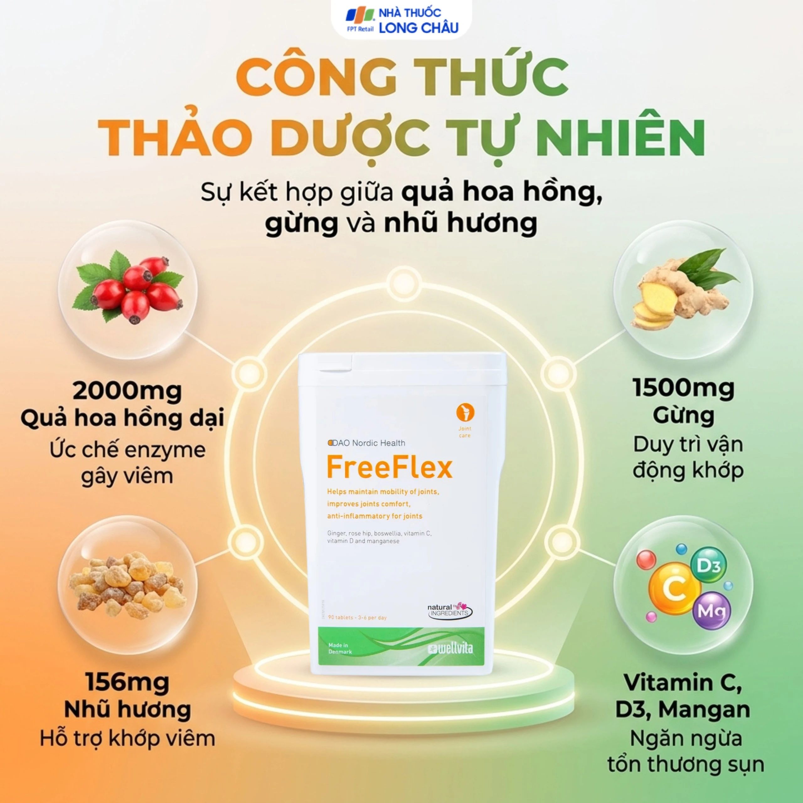 Viên uống hỗ trợ hạn chế thoái hóa khớp, chống viêm khớp Free Flex DAO Nordic Health (90 viên) 4