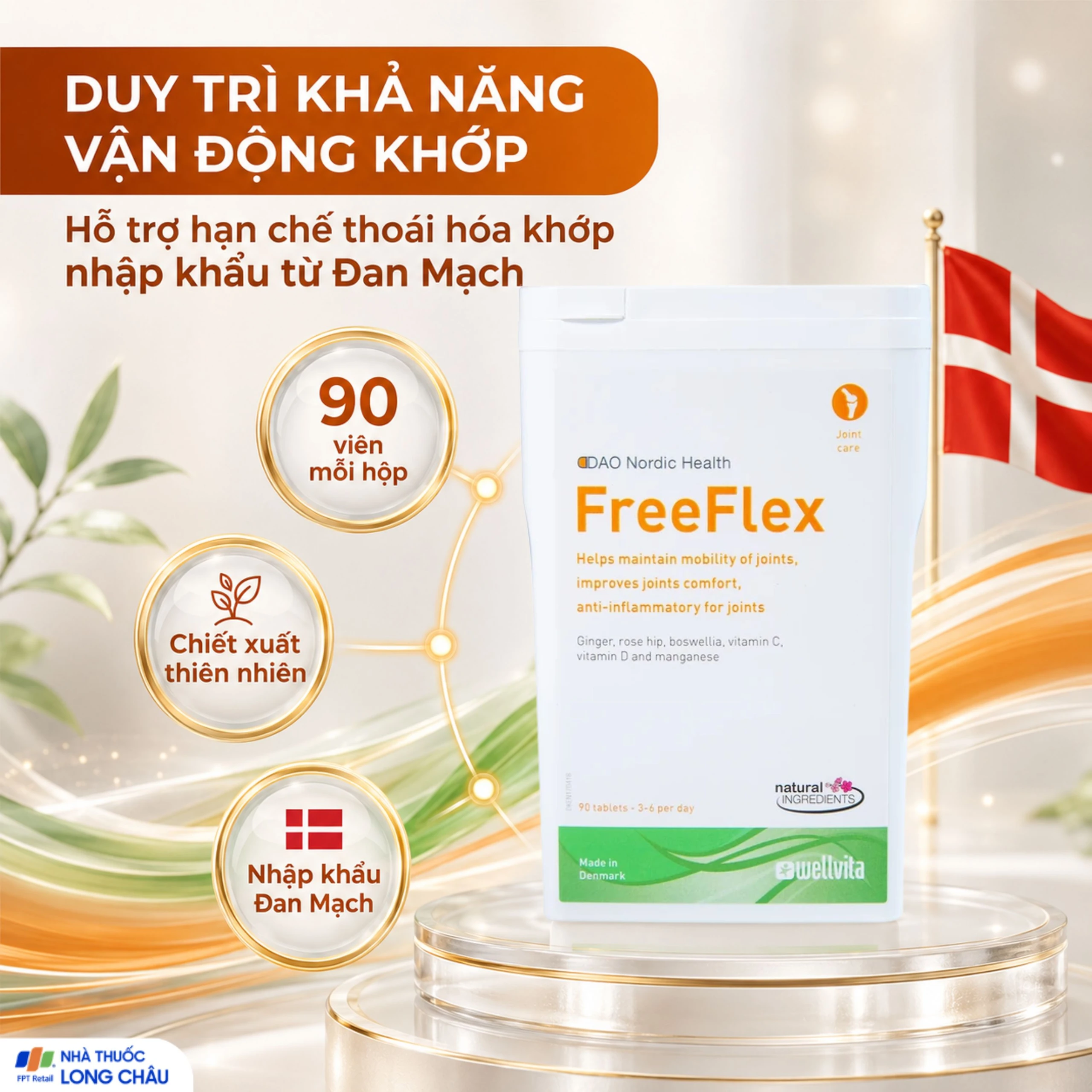 Viên uống hỗ trợ hạn chế thoái hóa khớp, chống viêm khớp Free Flex DAO Nordic Health (90 viên) 2