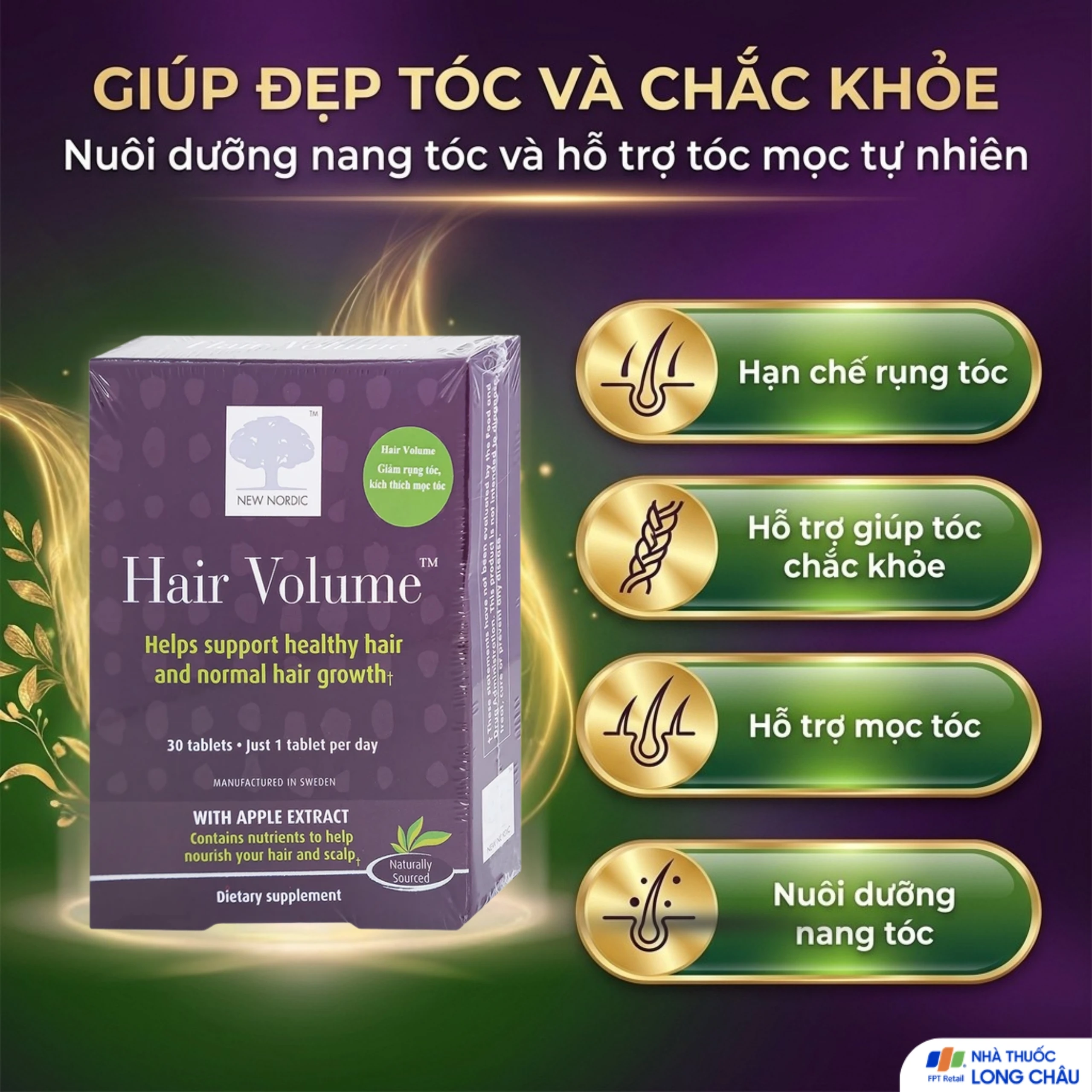 Viên uống giúp tóc chắc khỏe, đẹp tóc, hạn chế rụng tóc Hair Volume New Nordic (30 viên) 4
