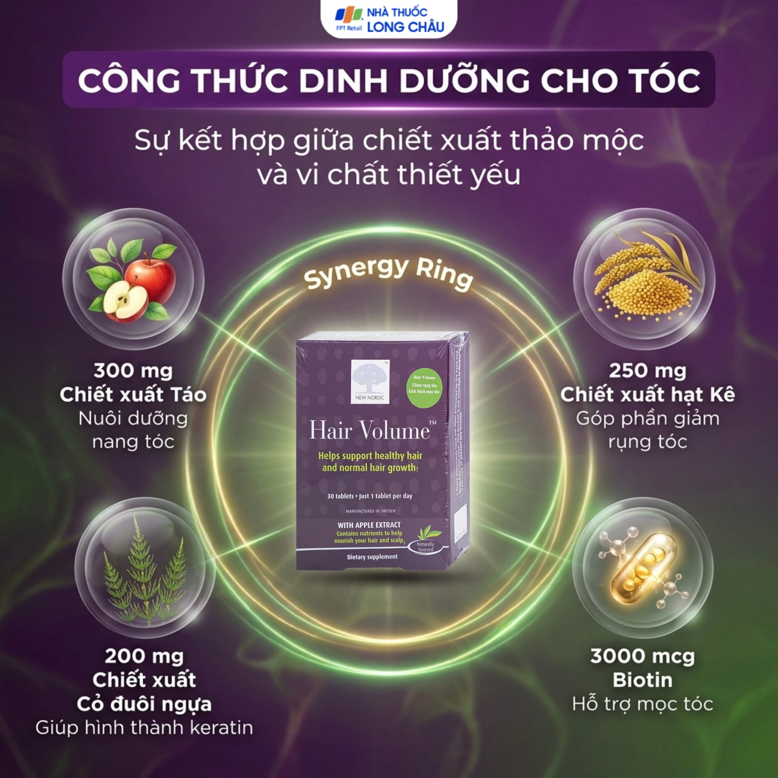 Viên uống giúp tóc chắc khỏe, đẹp tóc, hạn chế rụng tóc Hair Volume New Nordic (30 viên) 5