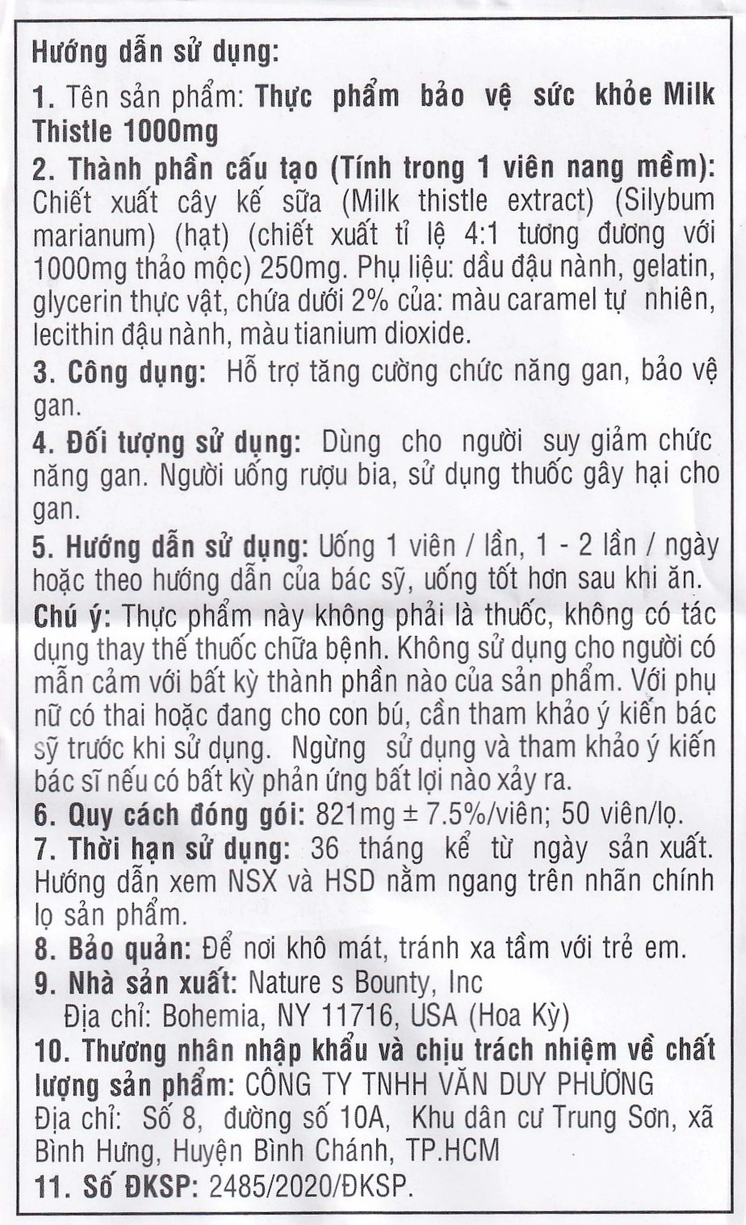 Viên uống hỗ trợ tăng cường chức năng gan, bảo vệ gan Milk Thistle Nature's Bounty (50 viên)