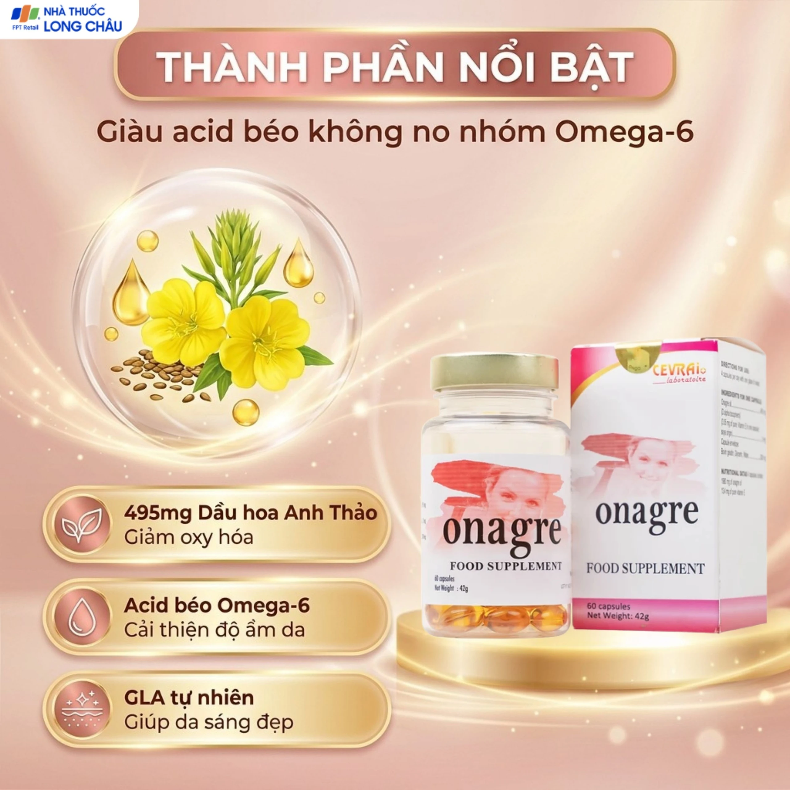 Viên uống giúp da sáng đẹp, giảm quá trình oxy hóa, cải thiện độ ẩm cho da Onagre Cevrai (60 viên) 3