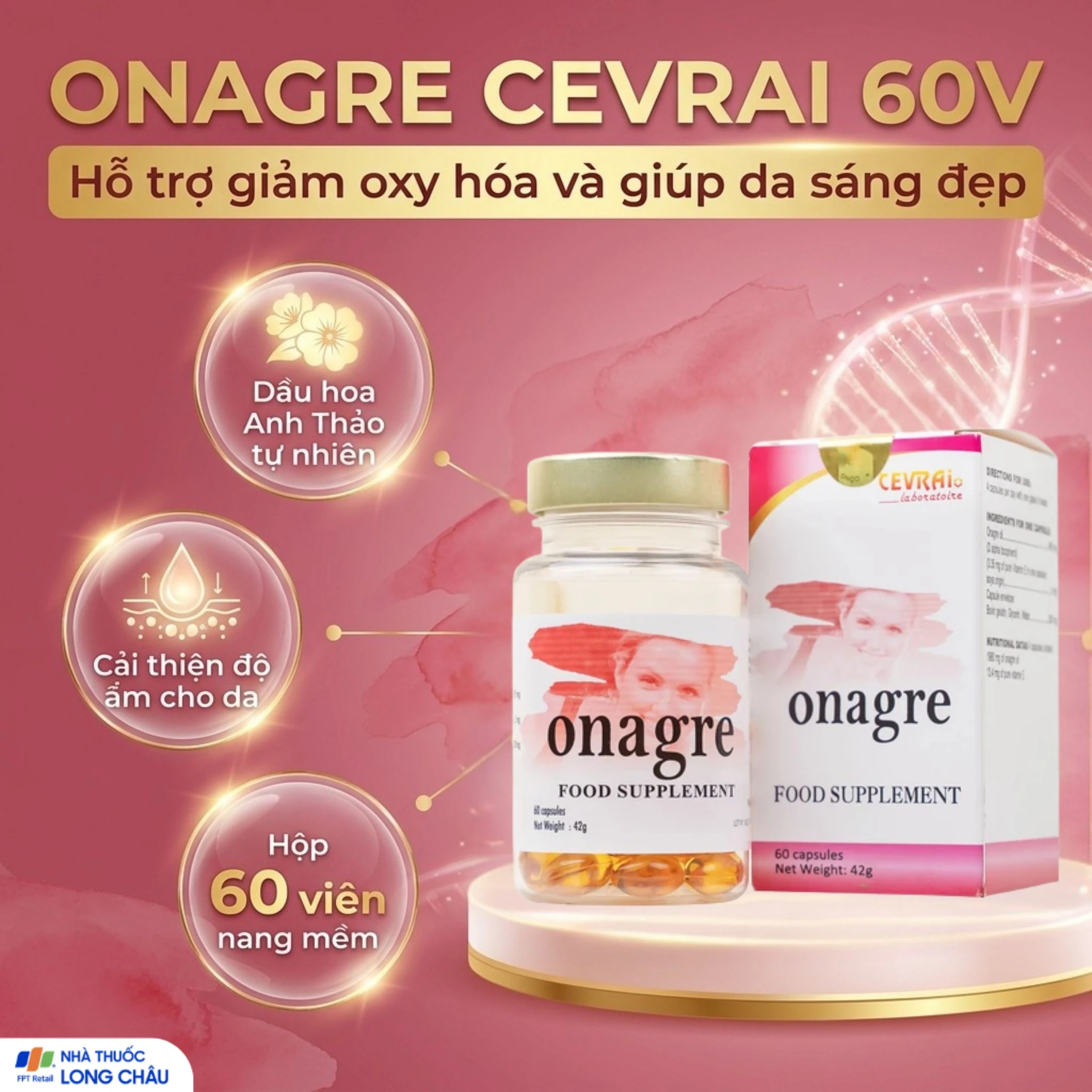 Viên uống giúp da sáng đẹp, giảm quá trình oxy hóa, cải thiện độ ẩm cho da Onagre Cevrai (60 viên) 2