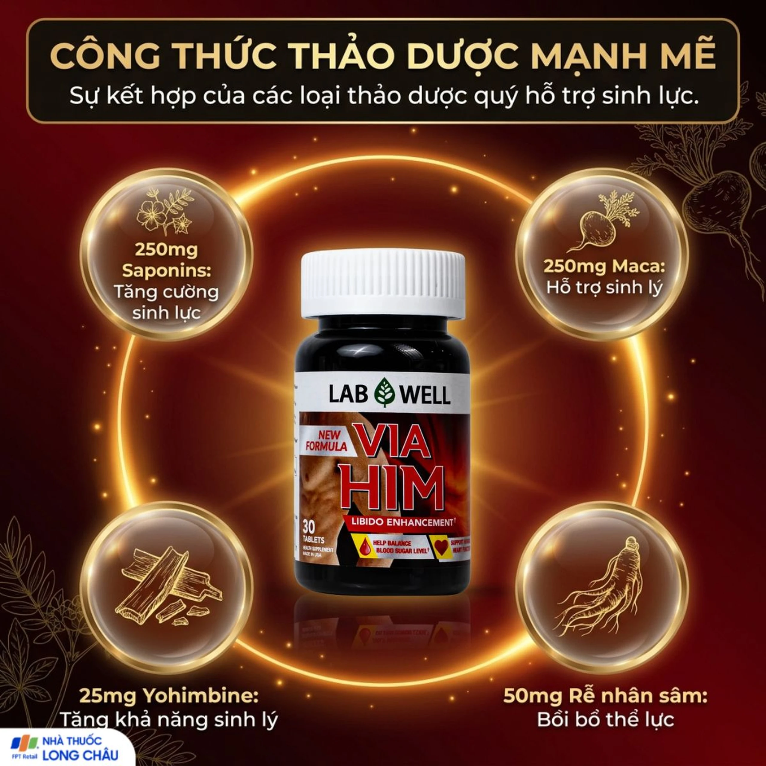 Viên uống giúp tăng cường sinh lực và khả năng sinh lý nam Via Him Lab Well (30 viên) 3