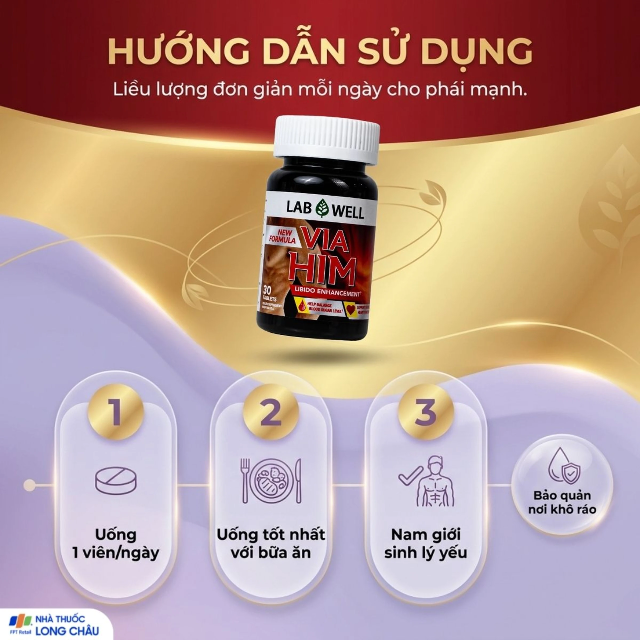 Viên uống giúp tăng cường sinh lực và khả năng sinh lý nam Via Him Lab Well (30 viên) 5