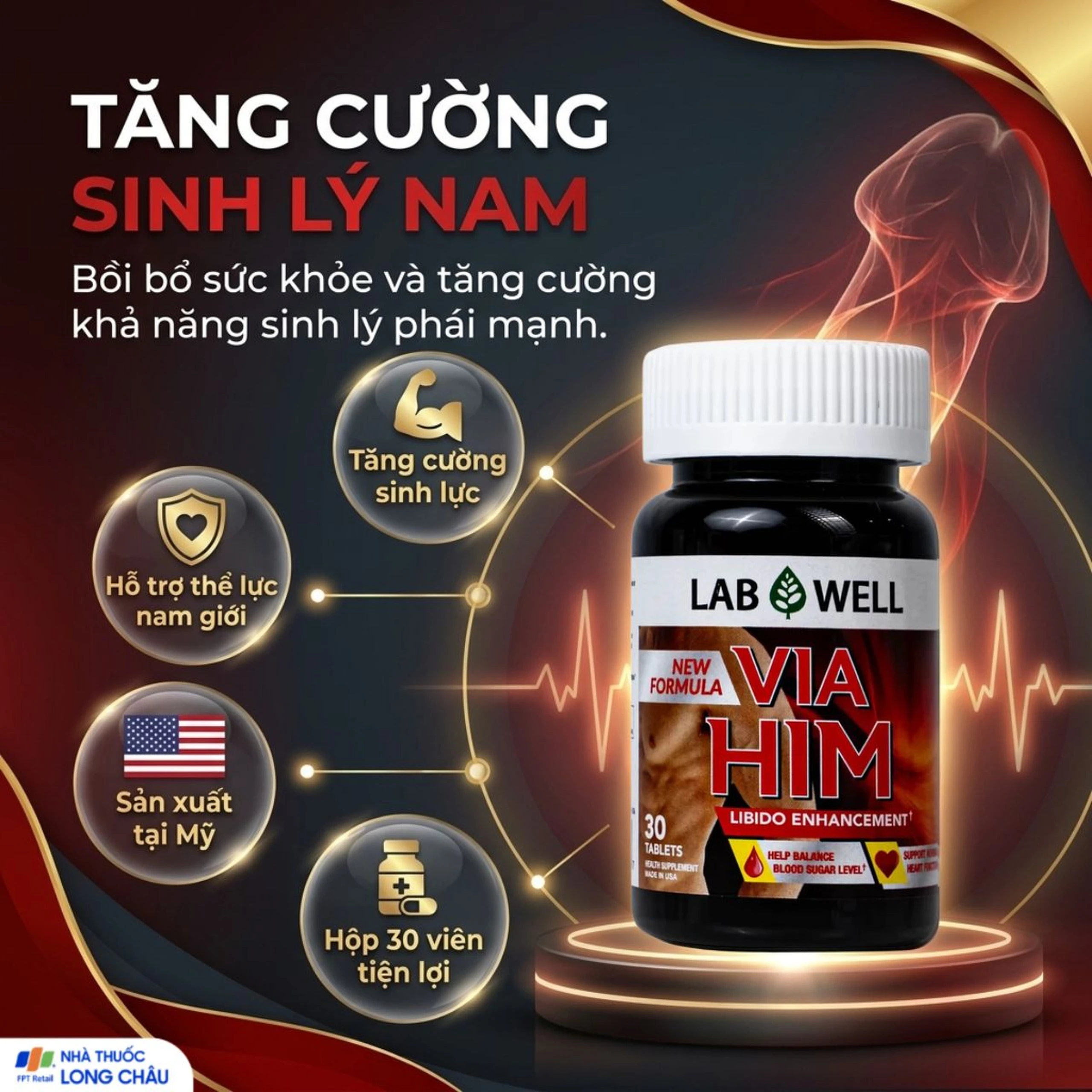 Viên uống giúp tăng cường sinh lực và khả năng sinh lý nam Via Him Lab Well (30 viên) 2
